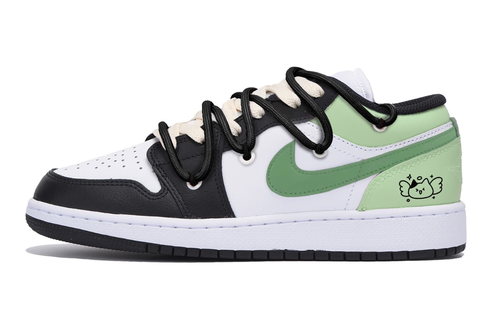 Jordan Air Jordan 1 Puppy Fragment Anti-Slip Wear-Resistant Low-Top Vintage Basketball Shoes Men's Black Green