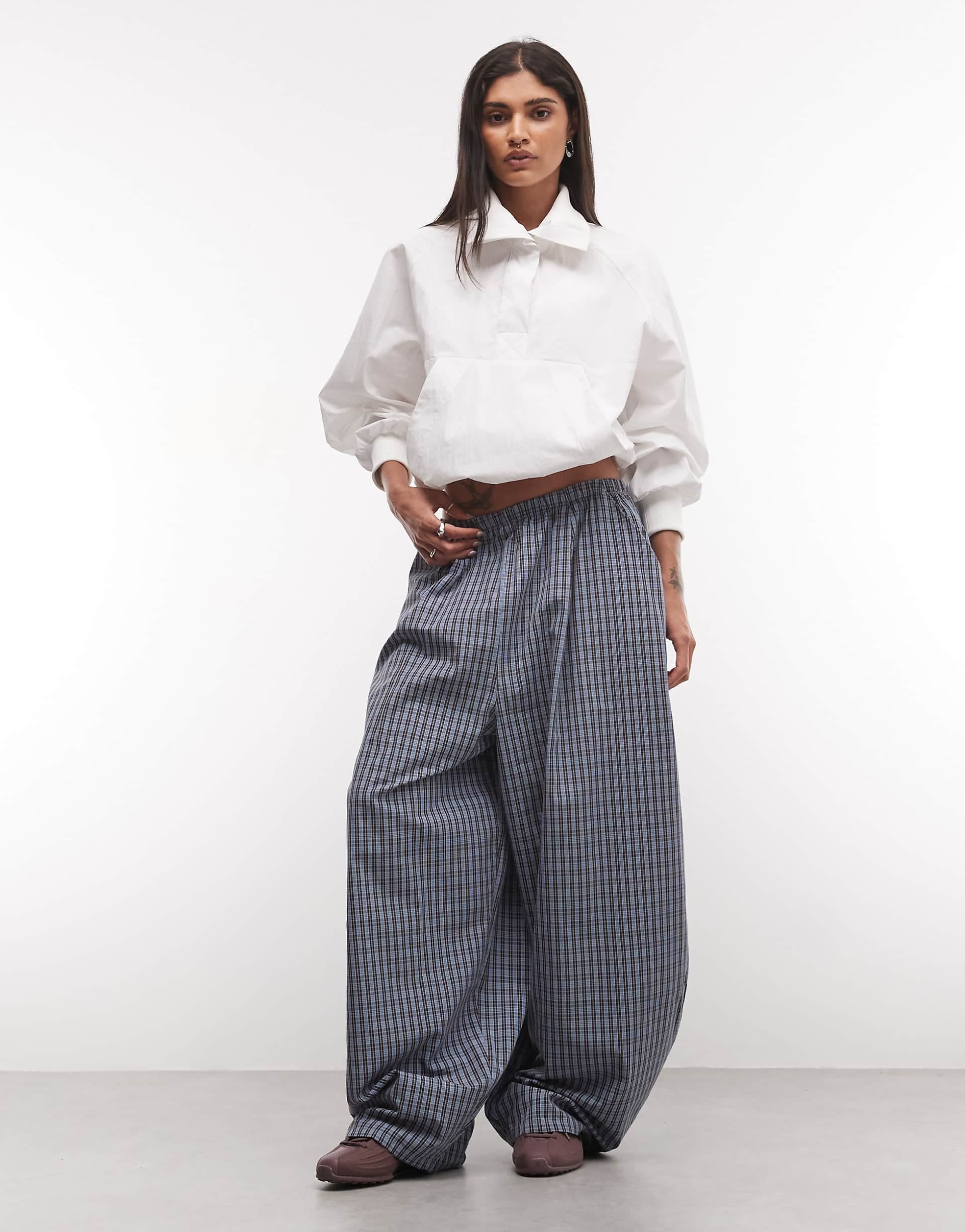 COLLUSION oversized balloon pants in blue check