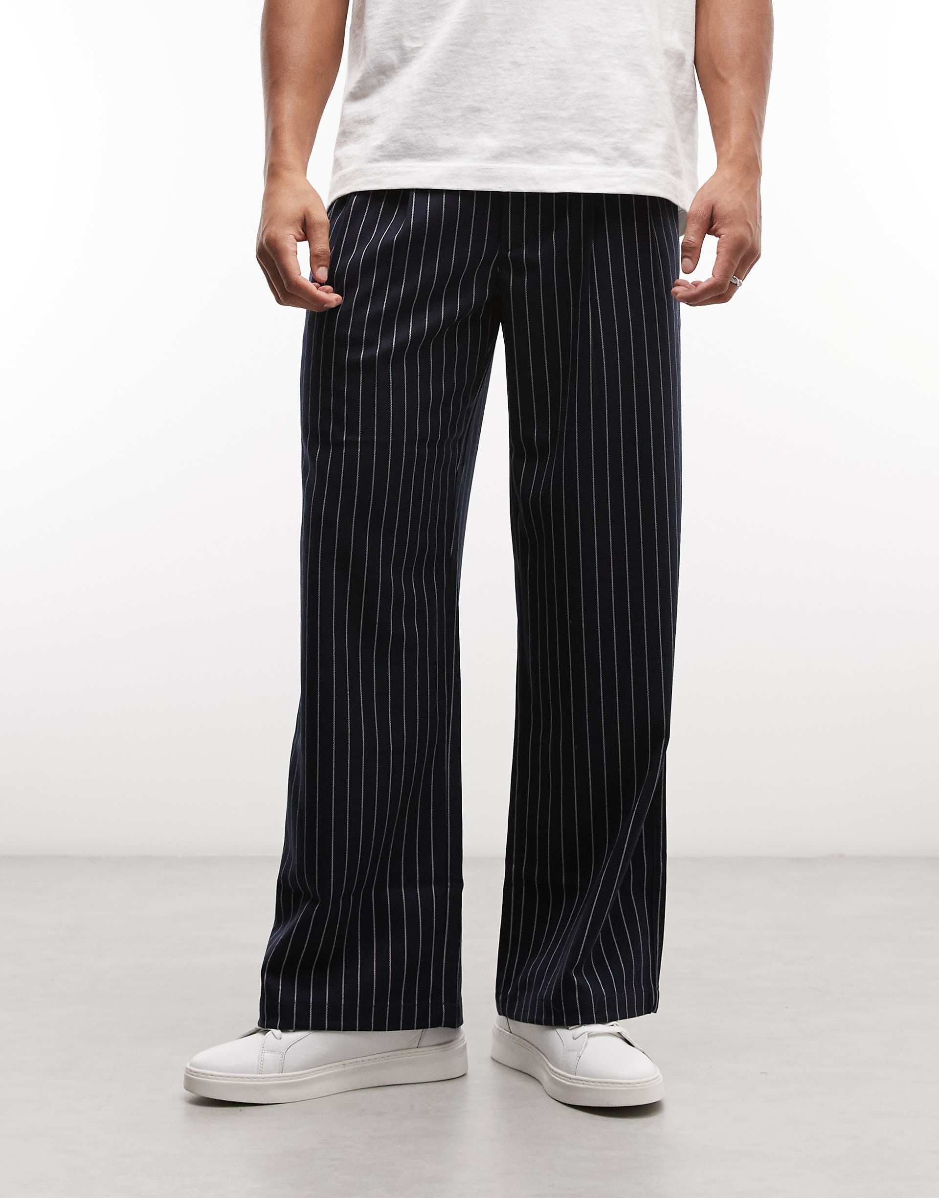 Prohibited soho pleated pinstriped vintage pants in navy