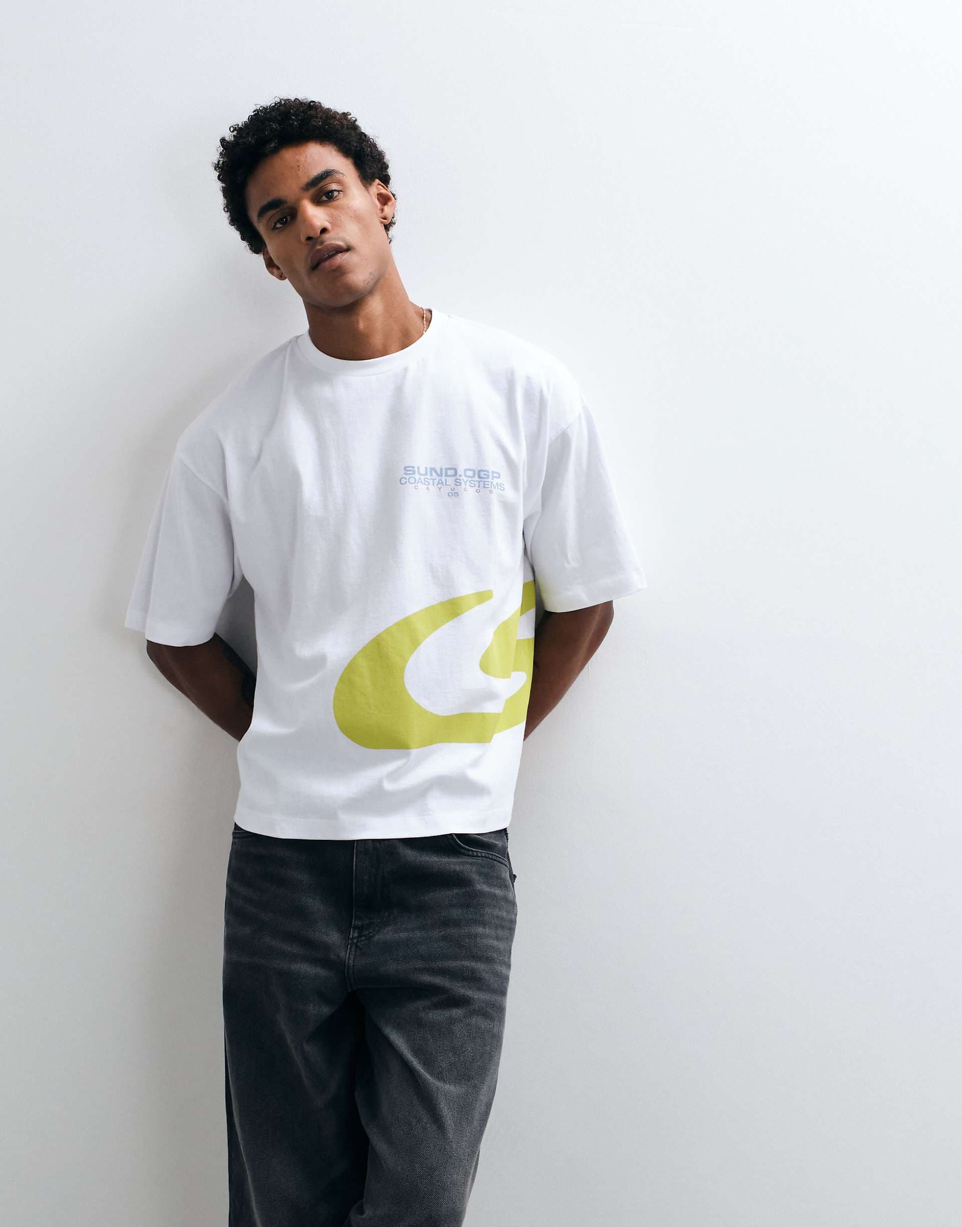 ASOS DESIGN boxy oversized T-shirt with large street graphic in white