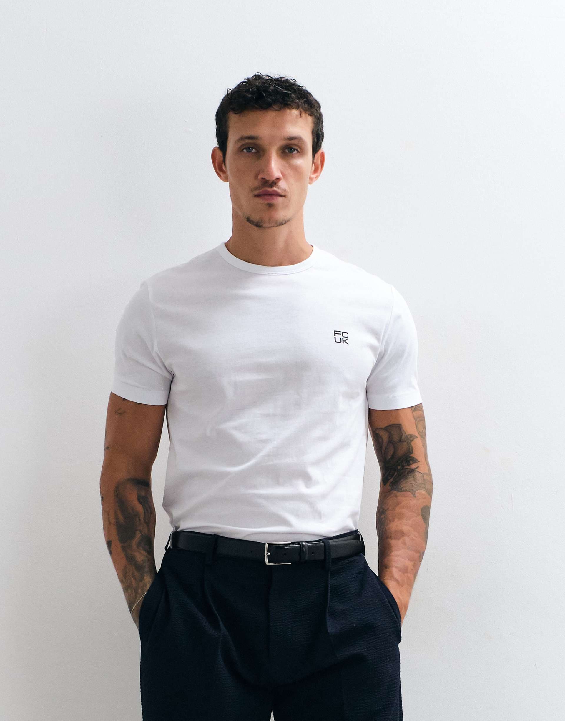 French Connection stacked logo t-shirt in white