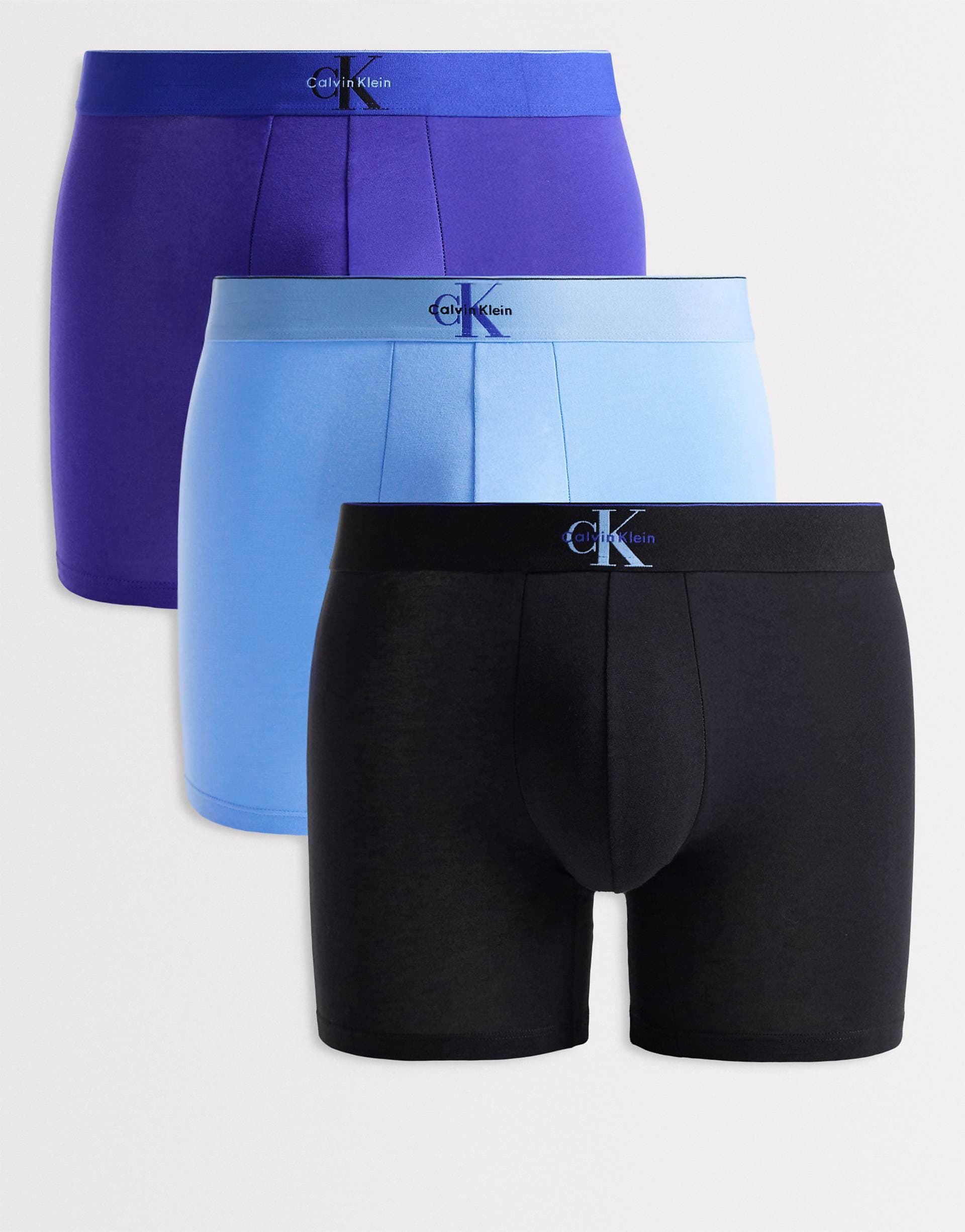 Calvin Klein Monogram Cotton 3 pack boxer briefs in black/blue