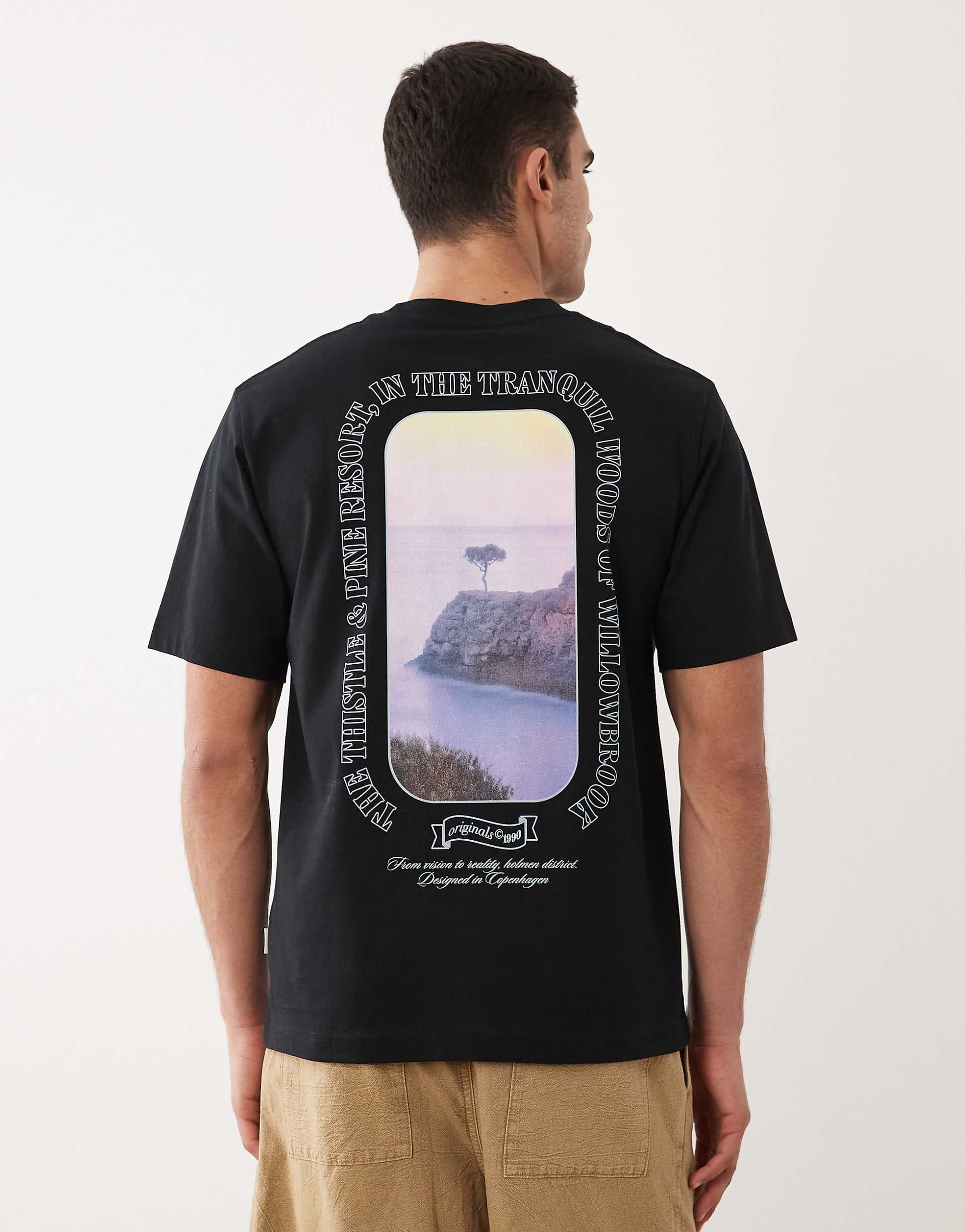 Jack & Jones oversized T-shirt with scenic back print in black