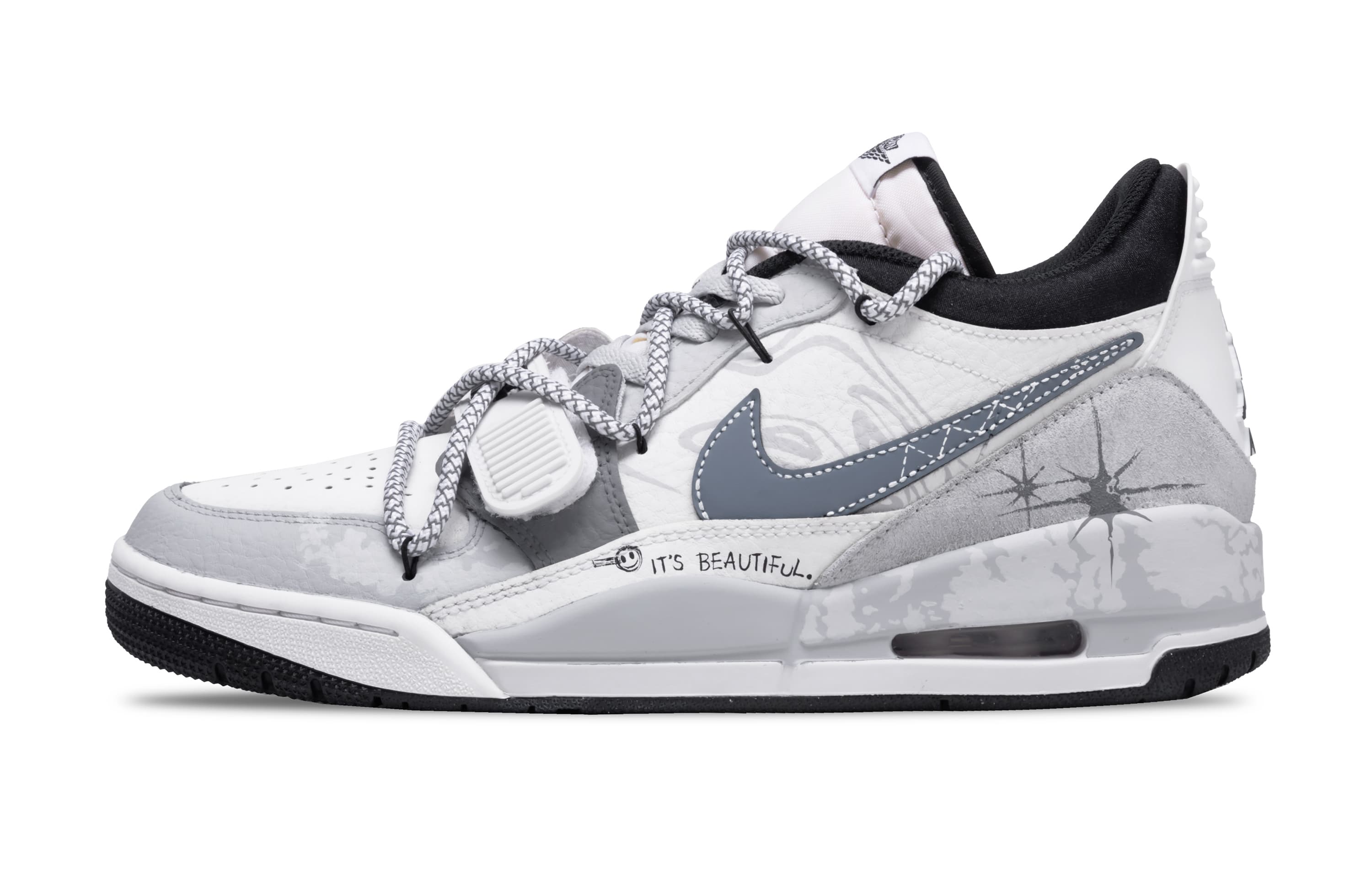 Jordan Legacy 312 Custom Deconstructed Tie-Dye Low-Top Retro Basketball Shoes Men's Light Gray