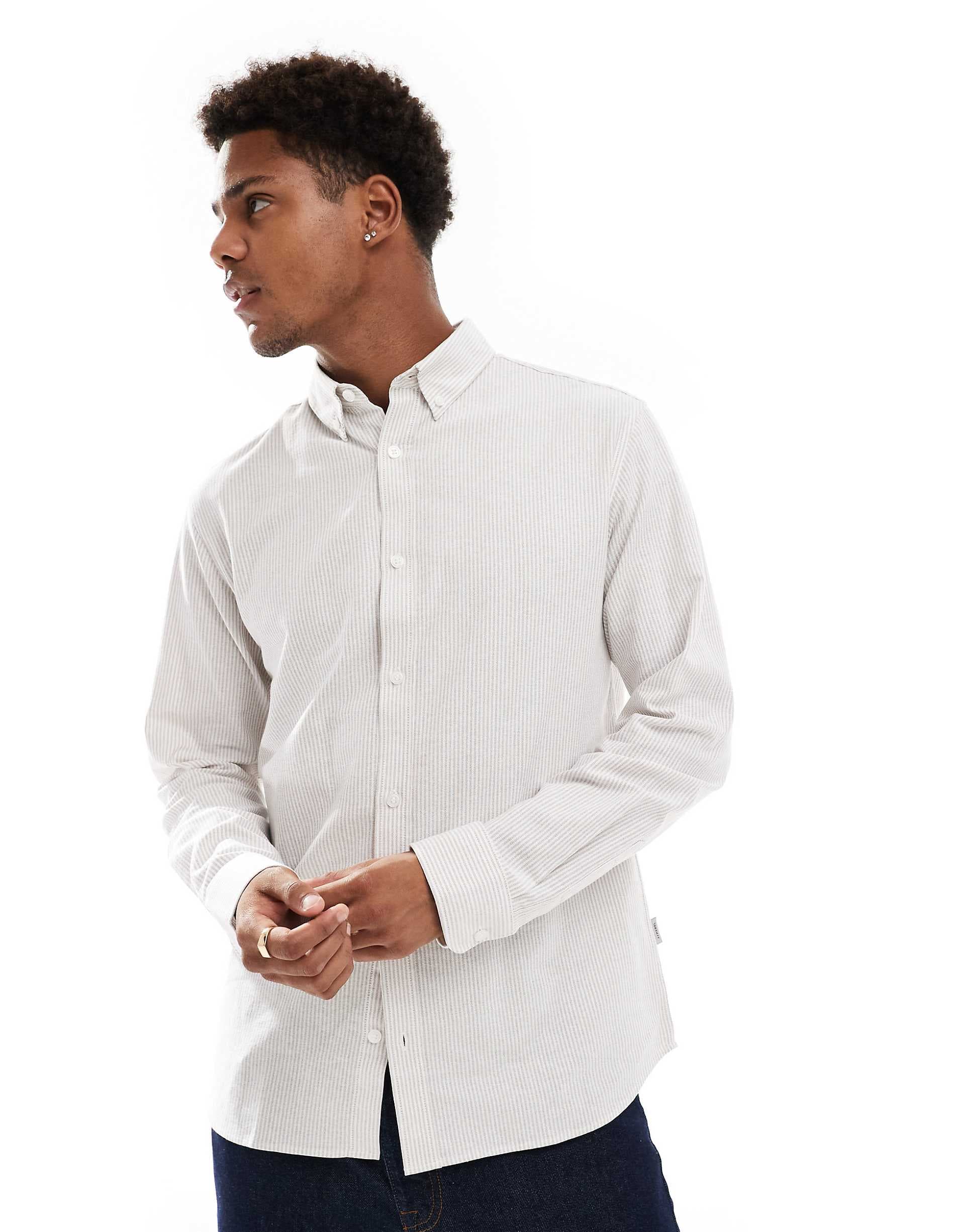 JJ Rebel oxford shirt in beige stripe