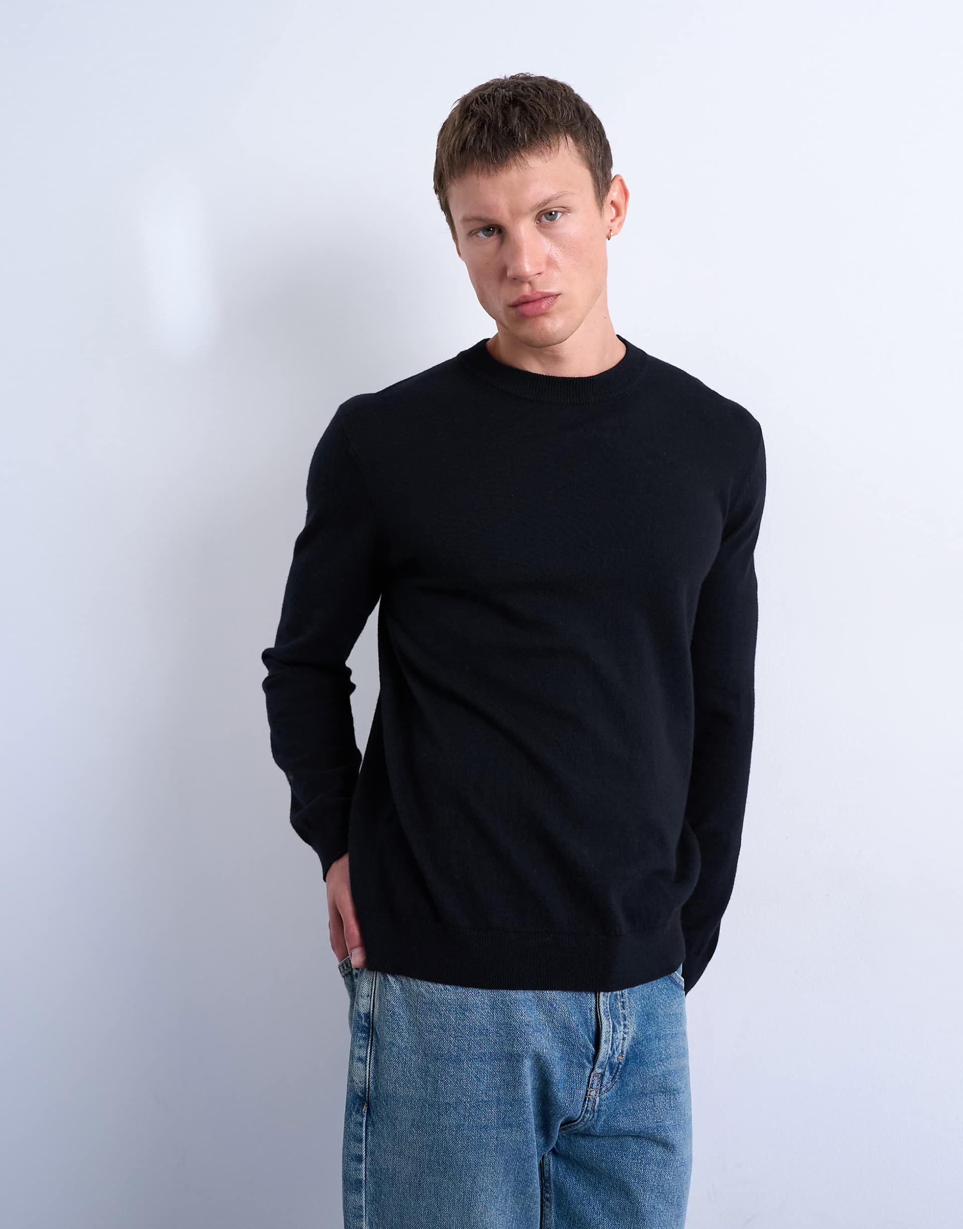 Topman essential knit crew neck sweater in black