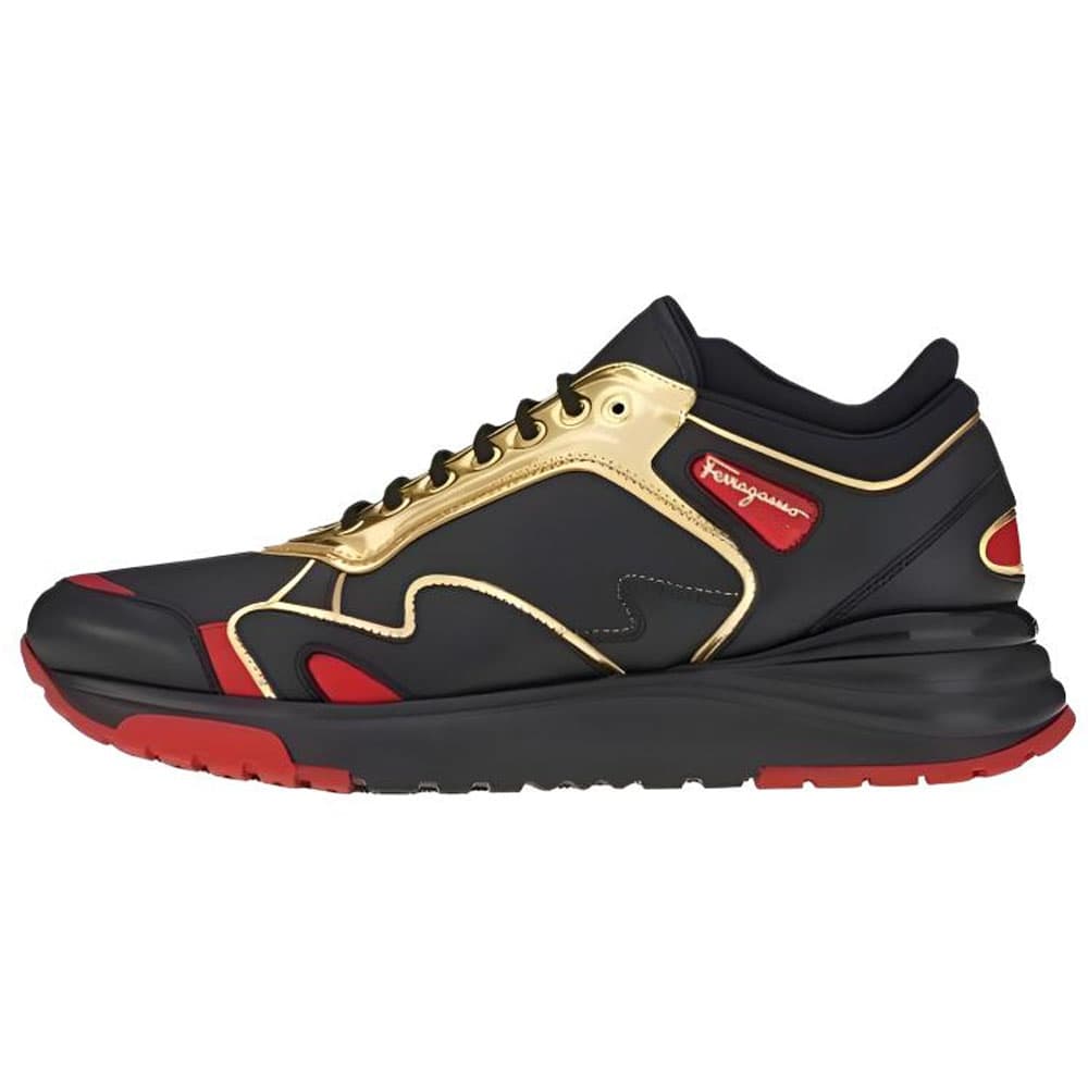 FERRAGAMO Leather Round Toe Lace-Up Low-Top Casual Shoes Men's Black