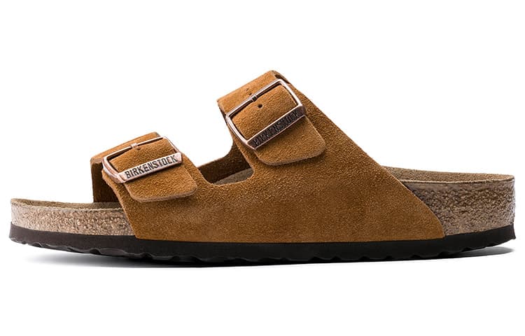 Birkenstock Arizona Soft Footbed Suede Leather Narrow Fit Slides 'Mink'