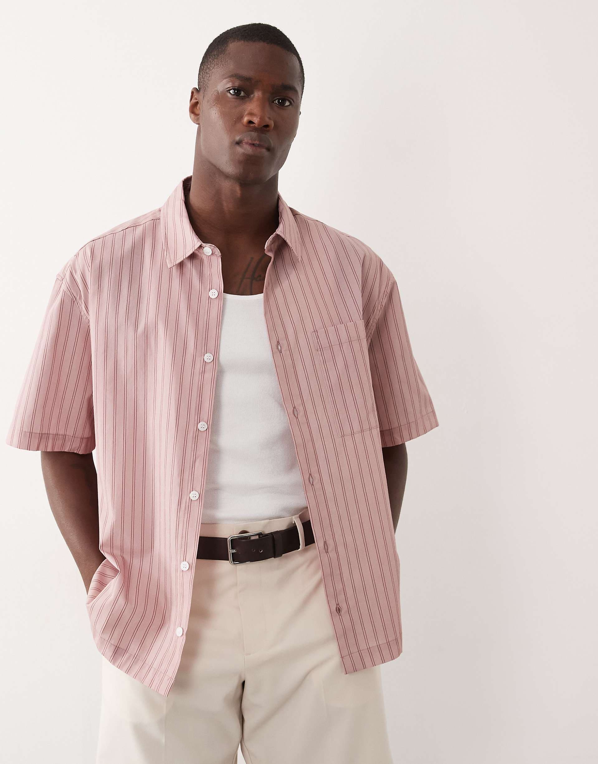 ASOS DESIGN oversized stripe shirt in pink