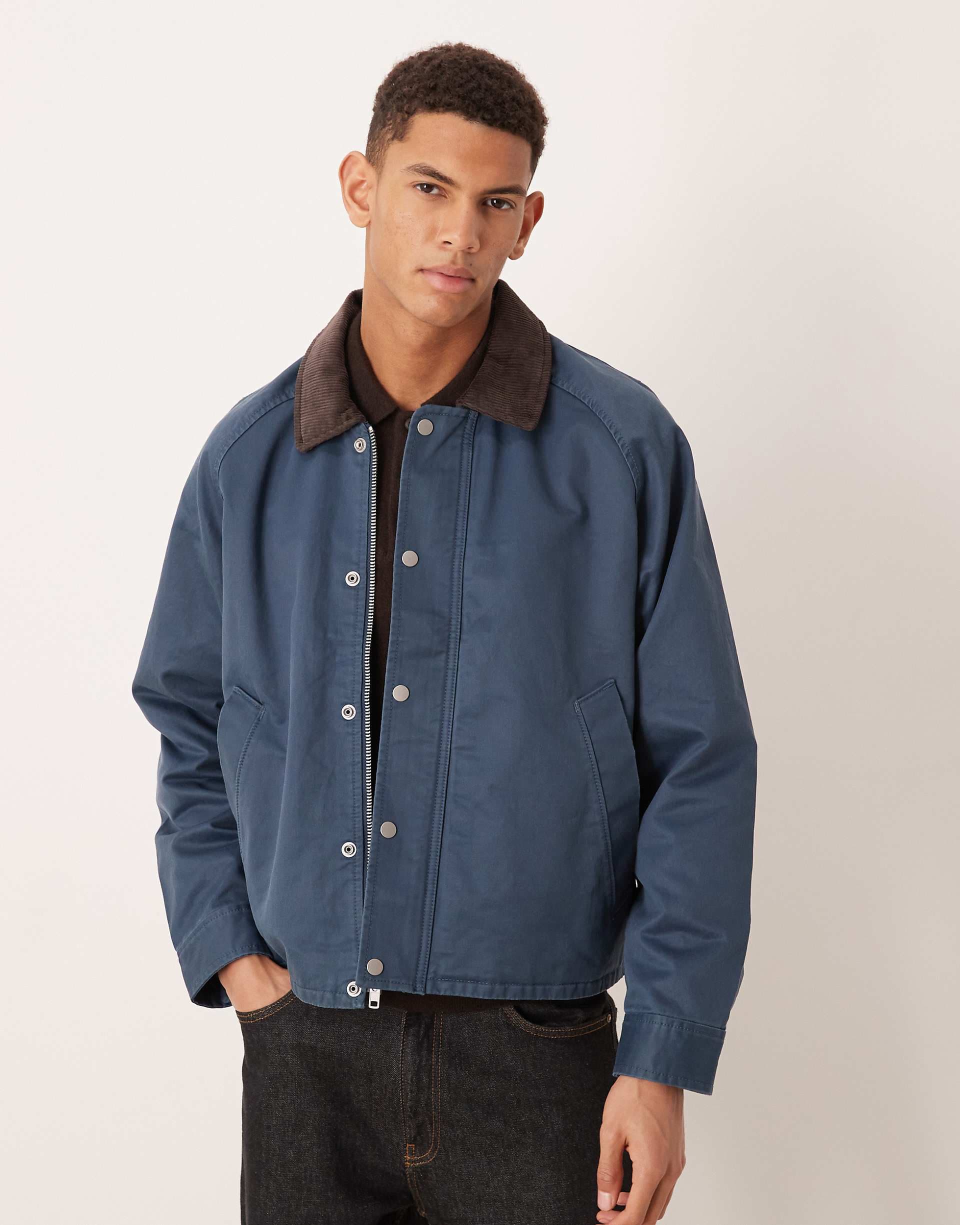 Abercrombie & Fitch cropped waxed barn jacket in navy