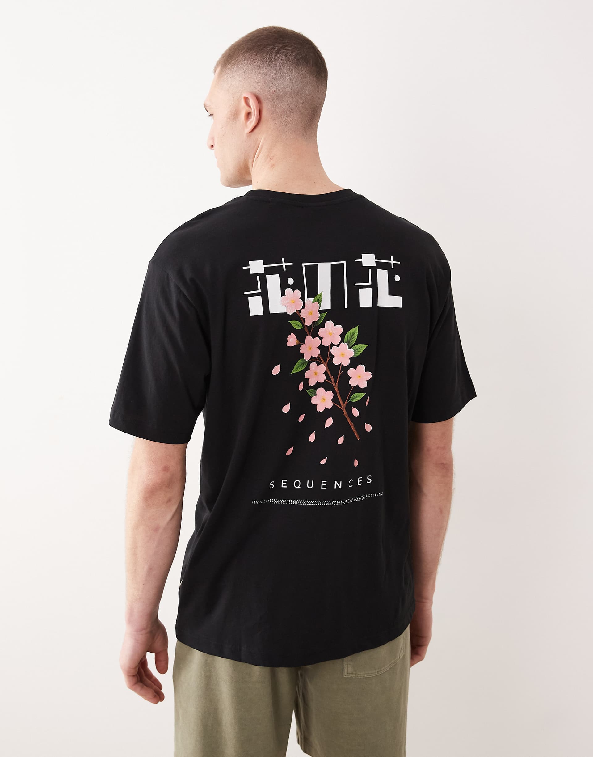 ONLY & SONS oversized fit T-shirt with blossom back print in black