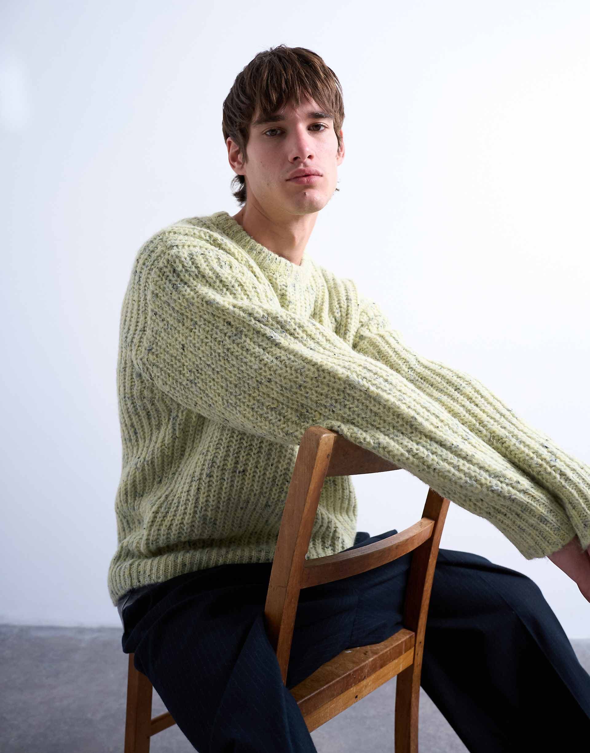 Topman relaxed fit knit sweater with nep in green