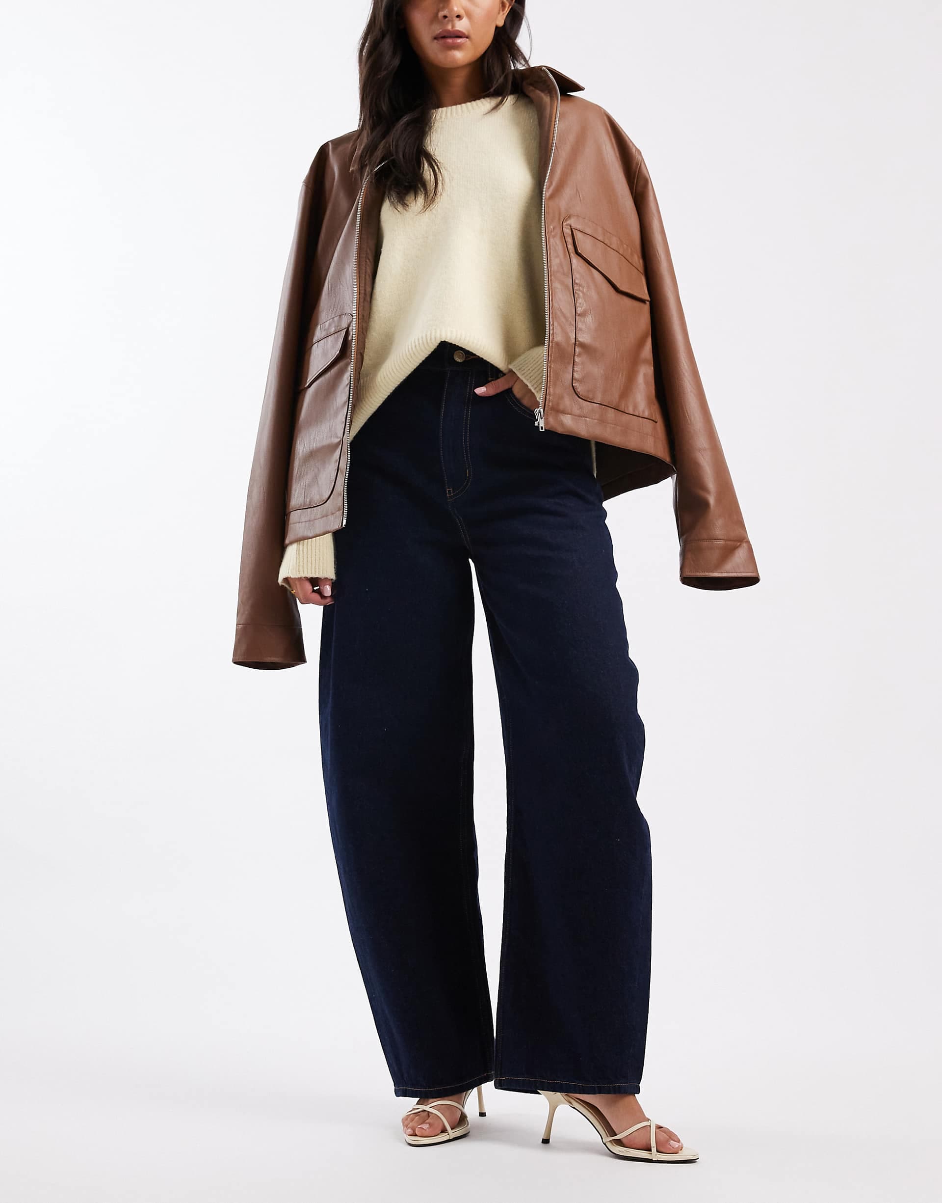 ASOS DESIGN high waisted barrel leg jeans in rinse