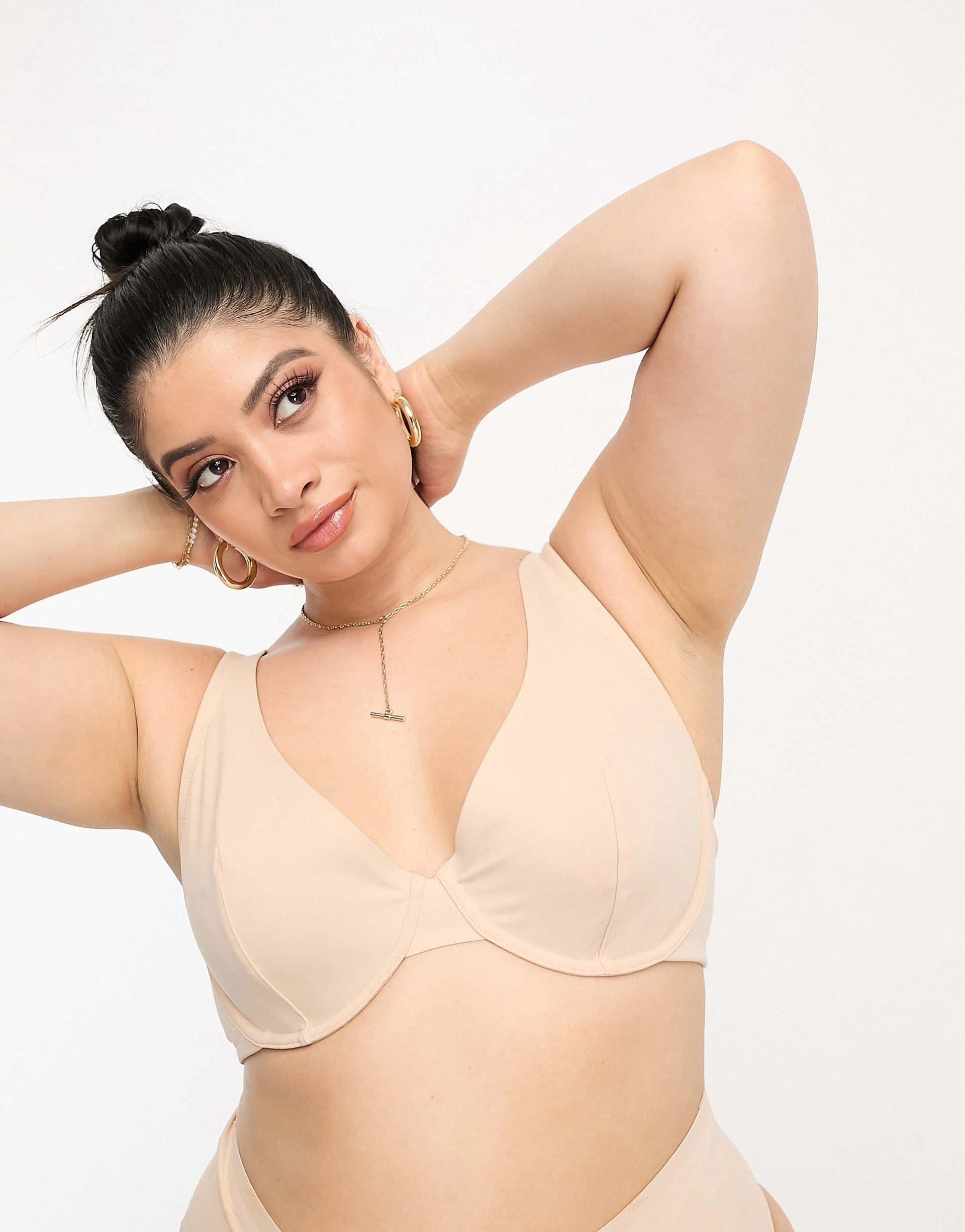 ASOS DESIGN Curve Marina smoothing underwire bra in beige