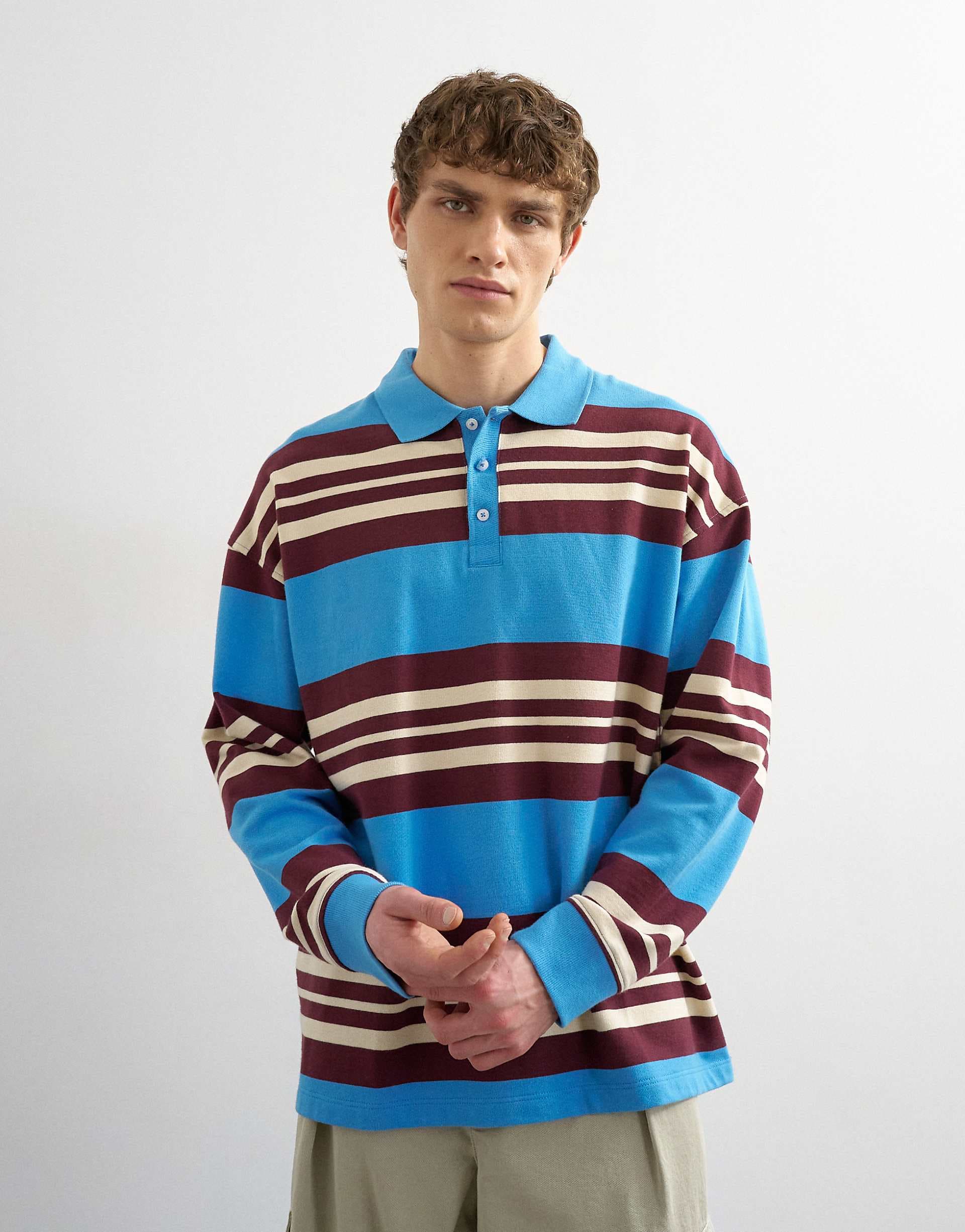 Topman relaxed fit striped polo in blue