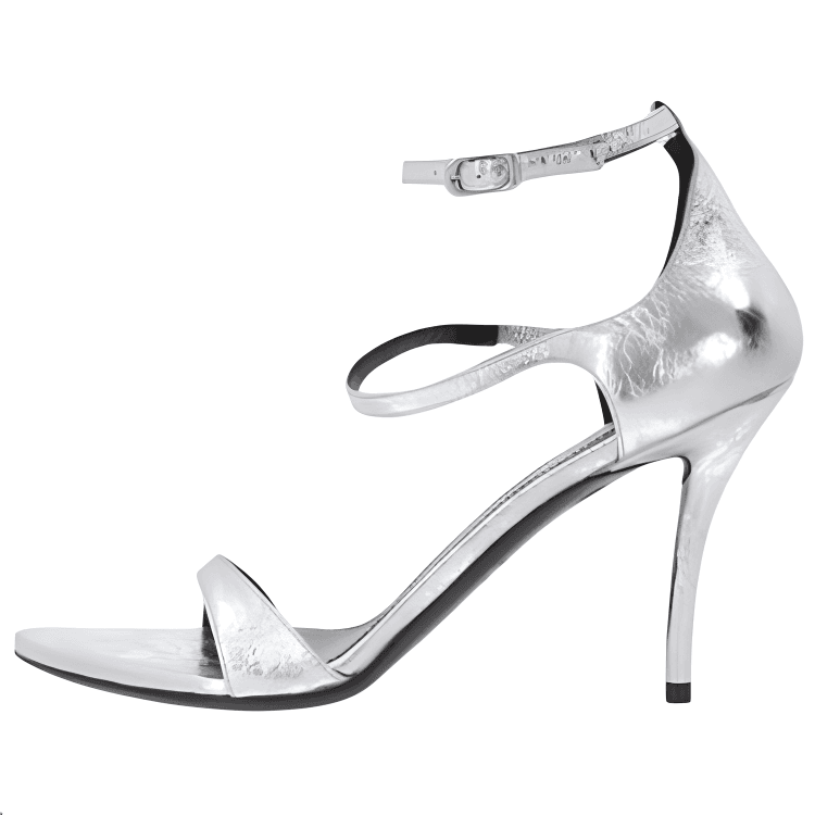 Balenciaga Leather Pointed Buckle Strap Sandals Women's Silver