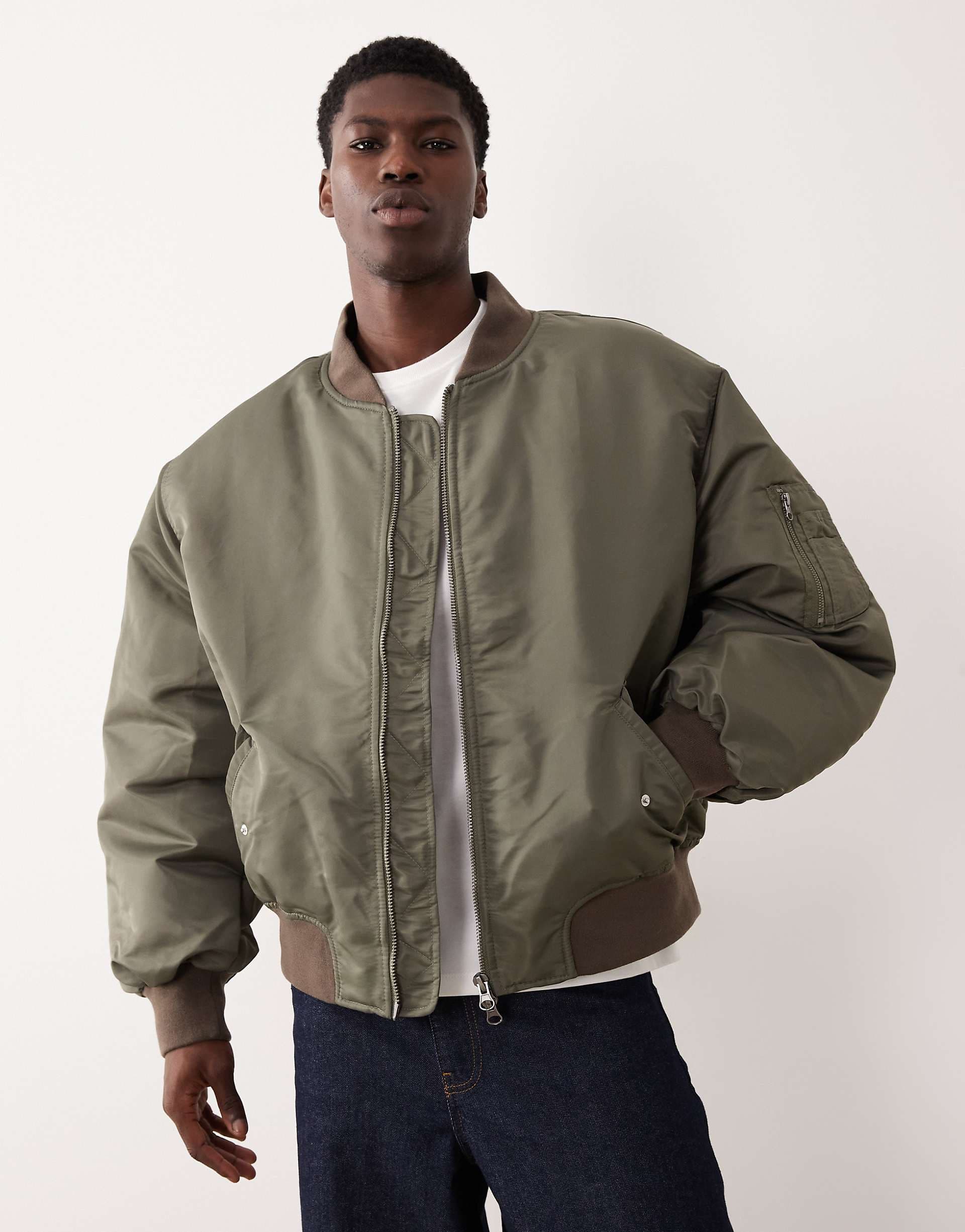 ASOS DESIGN oversized bomber jacket in khaki