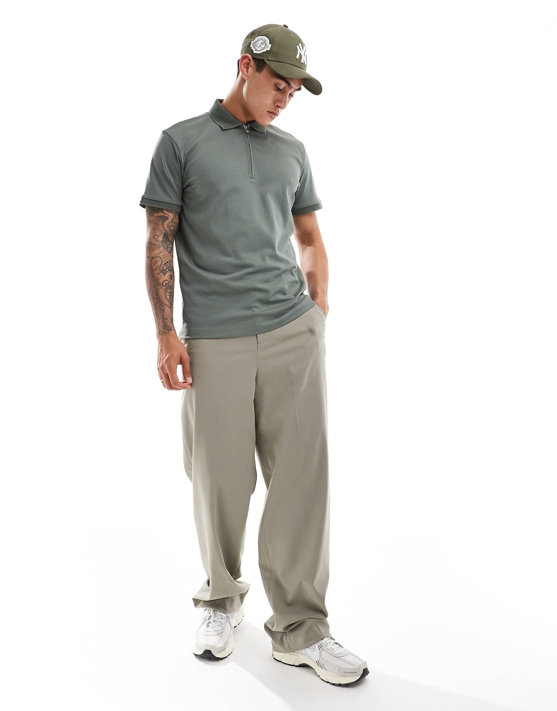 Selected half zip polo shirt in green