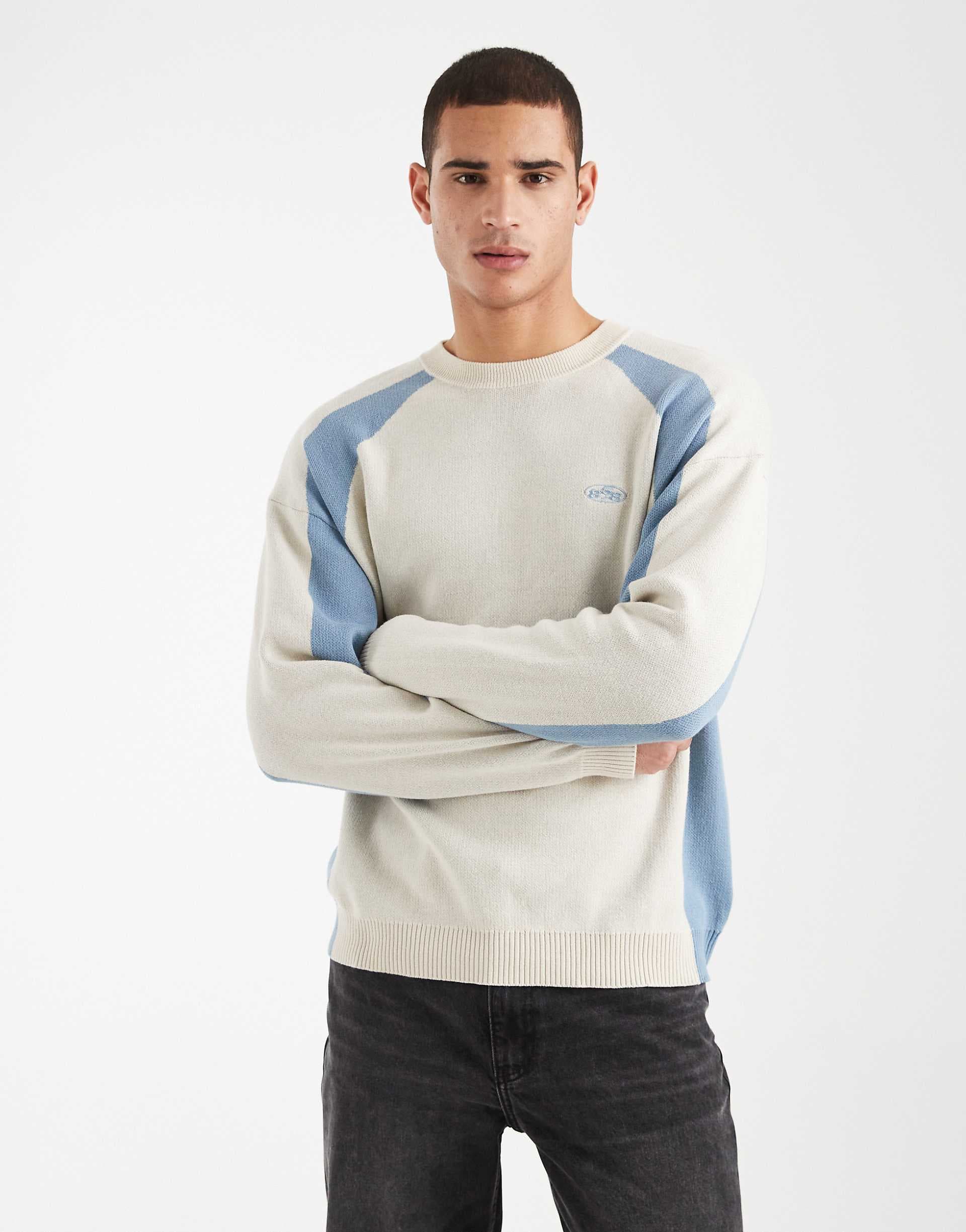 Cotton On long sleeve paneled crew neck T-shirt in blue