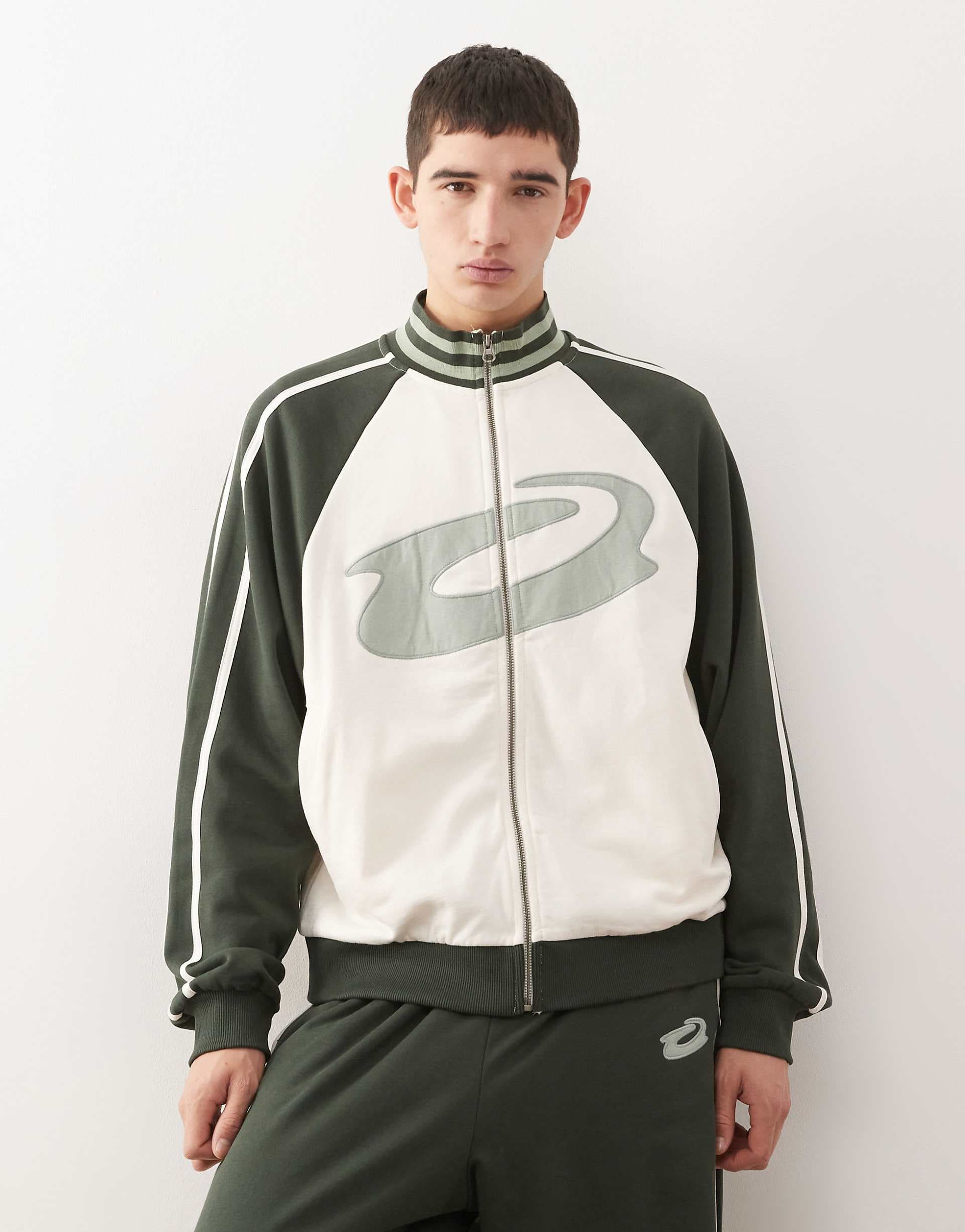 COLLUSION ecru and green boxy track jacket - part of a set