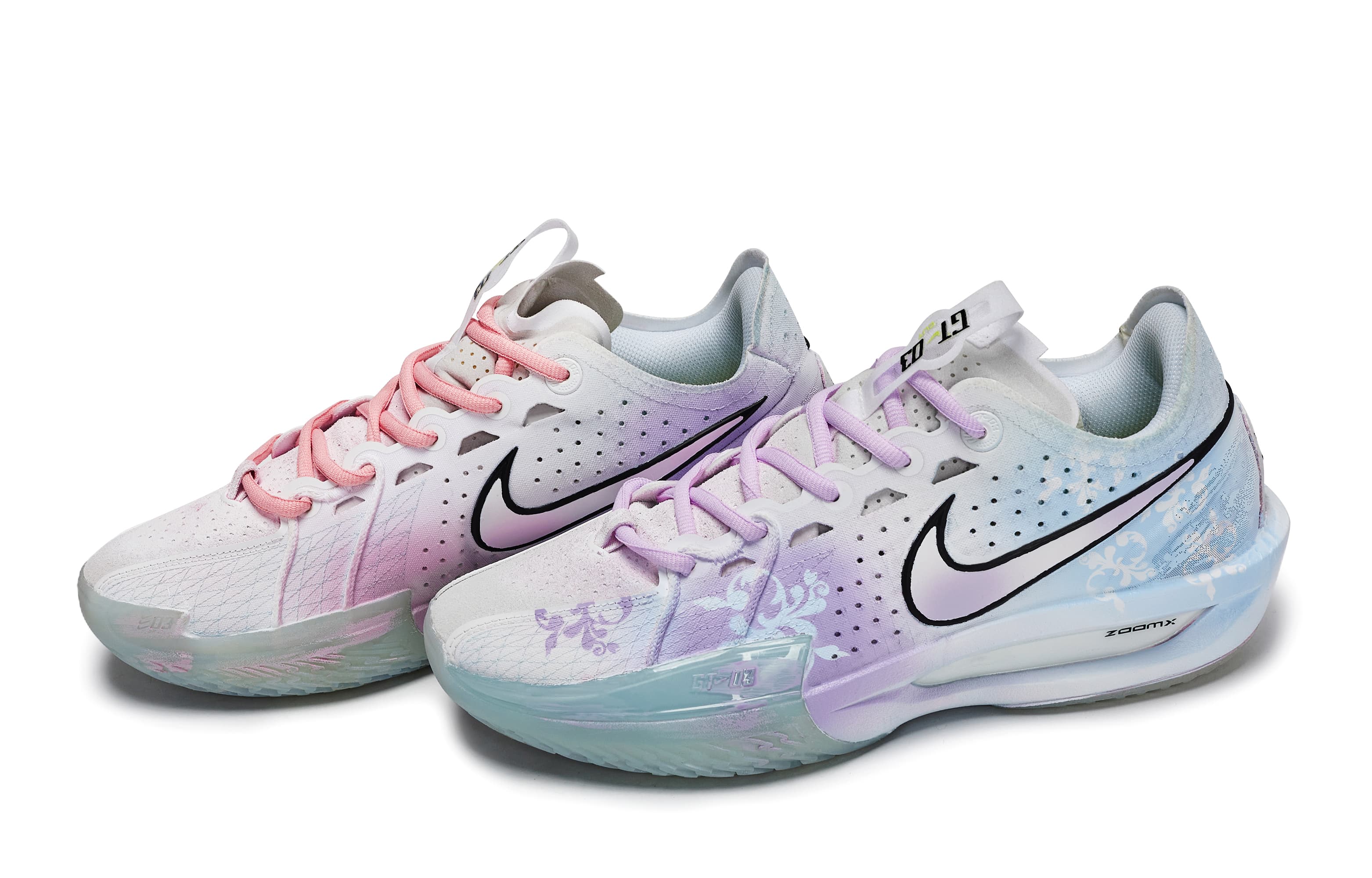 Custom SneakersNike G.T. CUT CROSS RTHS Neon Cyan Rhythm Mismatched Color Block New Chinese Style Wear-Resistant Low-Top Basketball Shoes Men's White Pink Purple