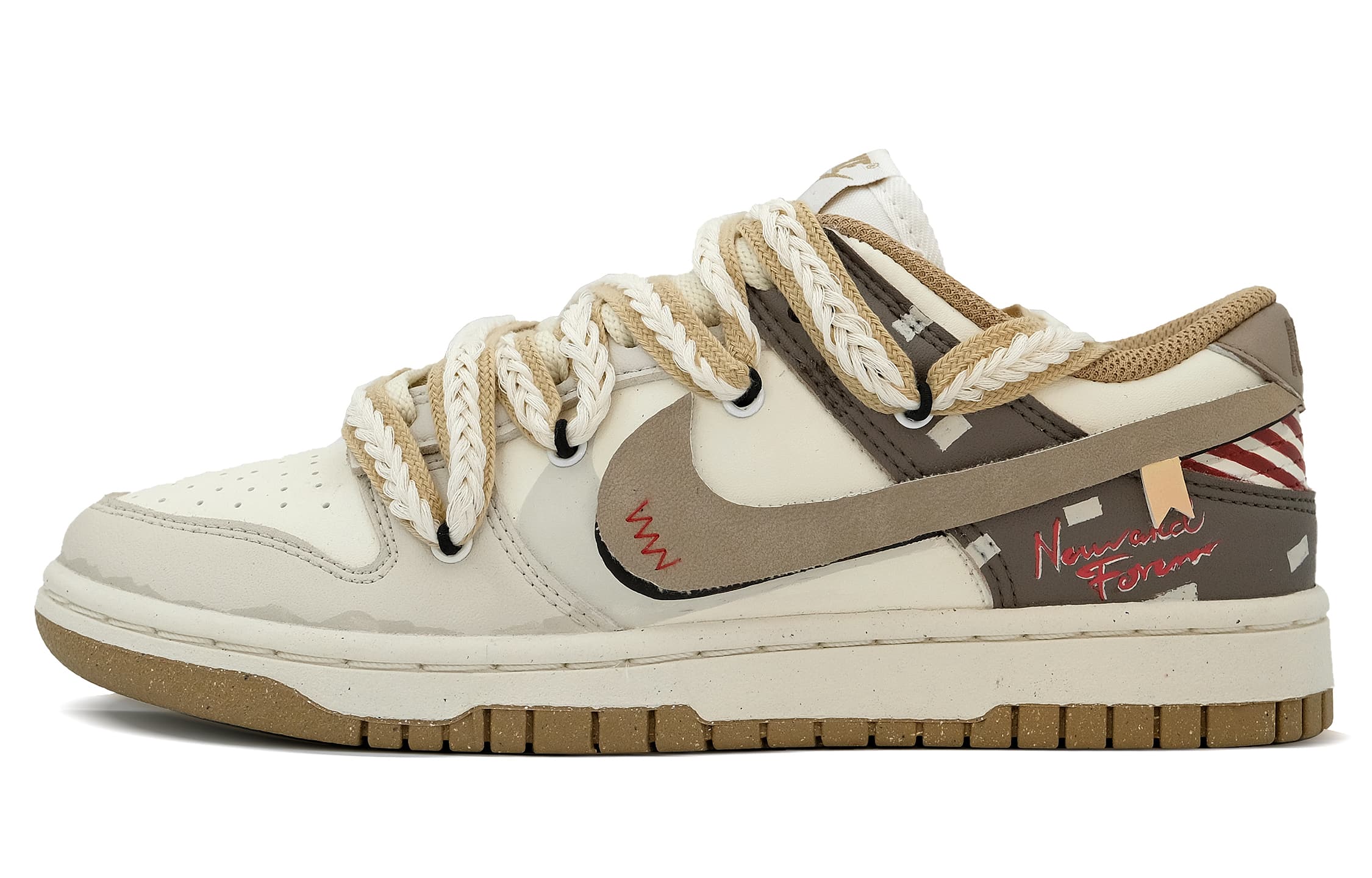 Custom Nike Dunk 'Koala Party Coco Romance' Leather Hand-Drawn Cartoon Cute Comfort Trendy Low-Top Skate Shoes Women's Beige Brown