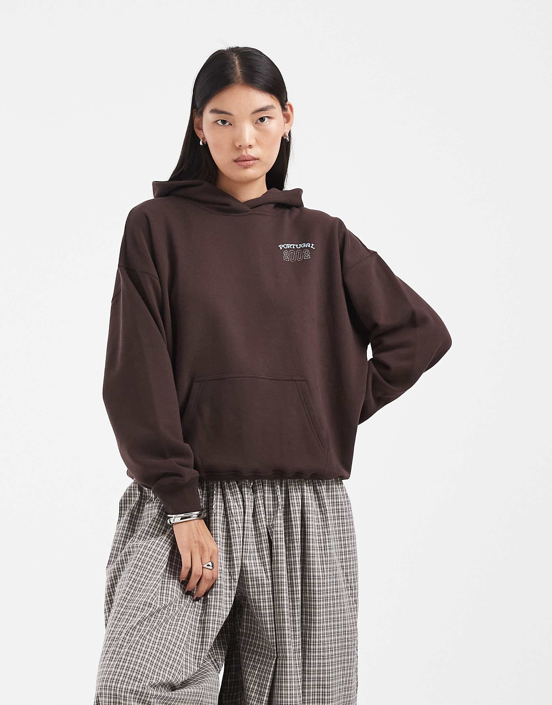Hollister oversized graphic hoodie in brown