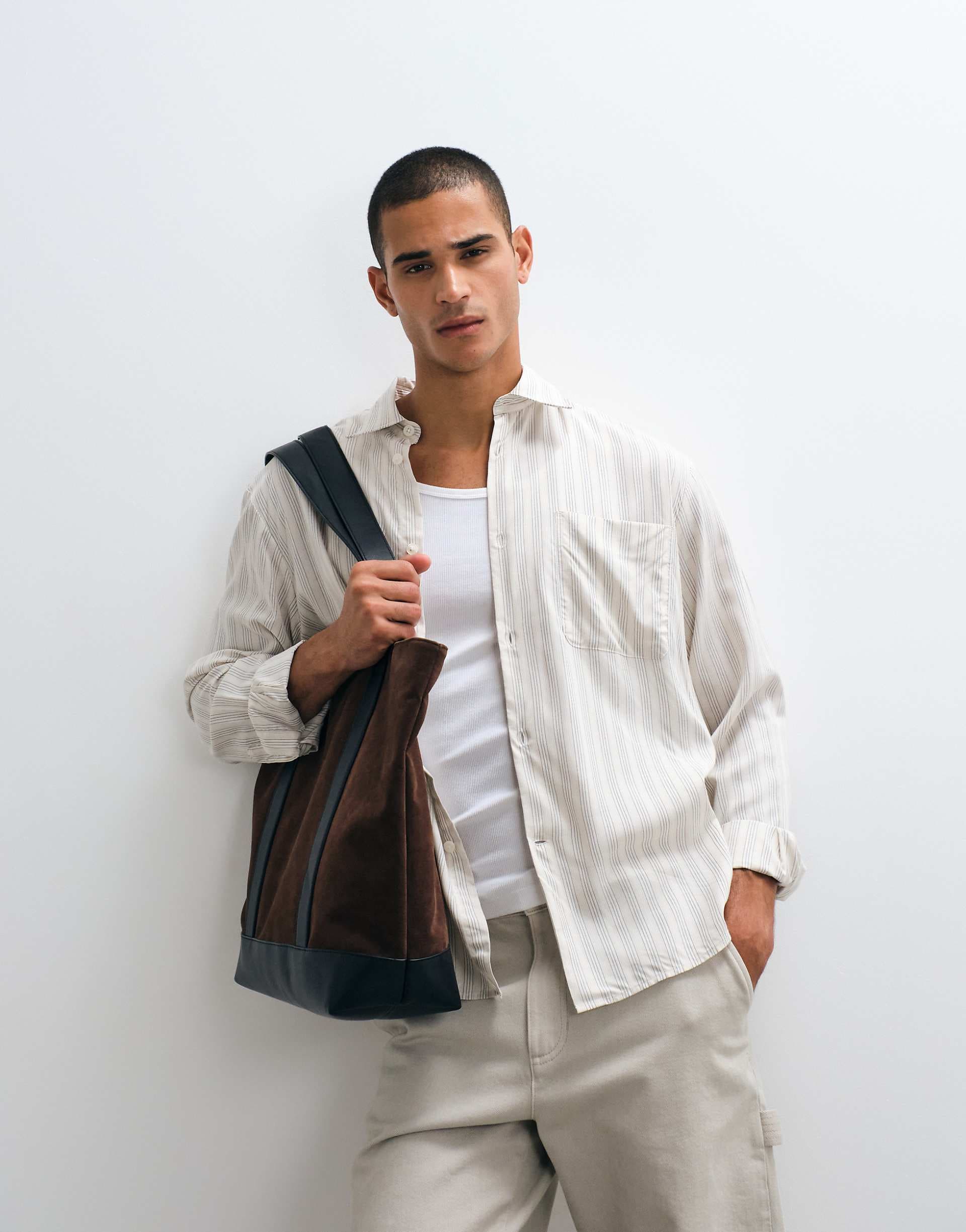 Selected poplin long sleeve shirt in yellow stripes