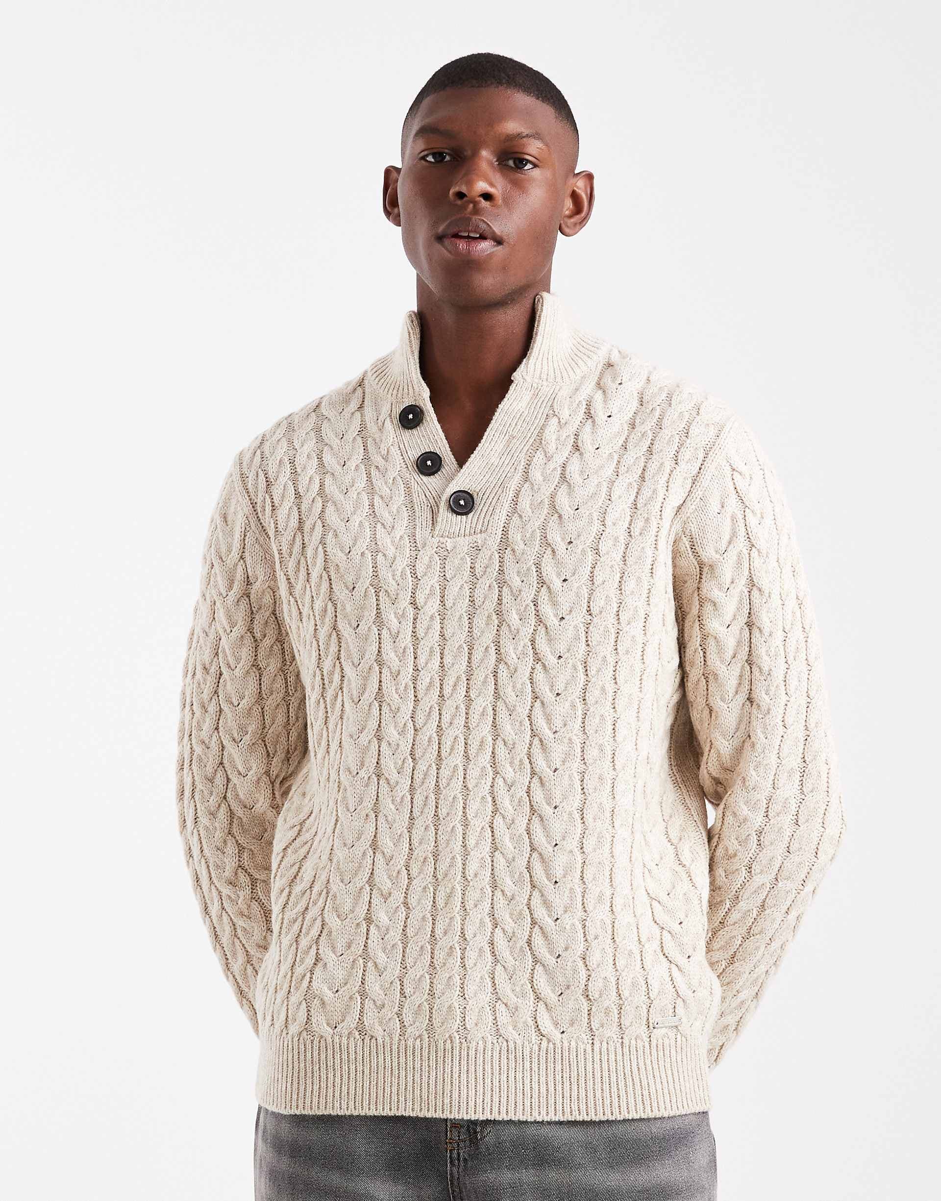 Threadbare mock neck knit sweater in taupe and stone