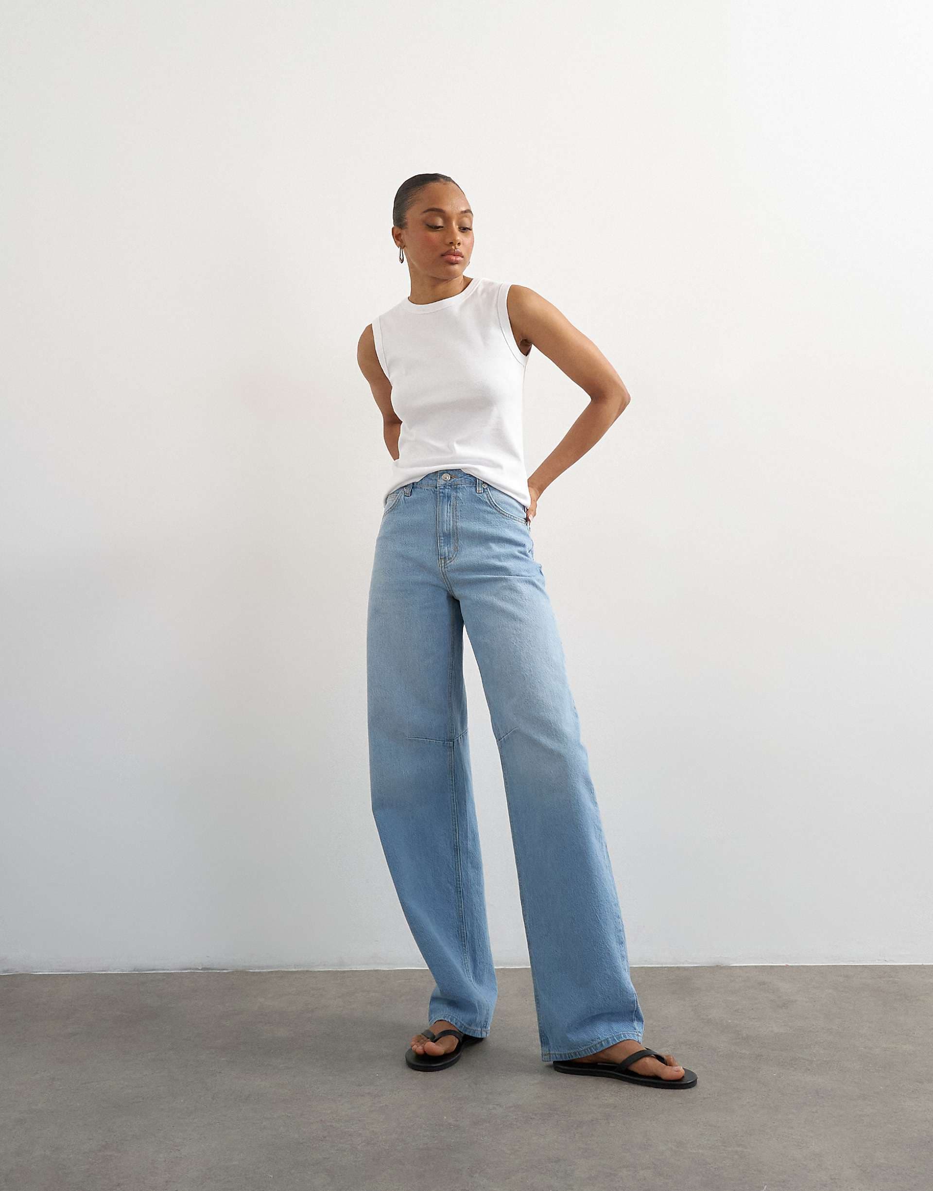 Topshop Tall Barrel mid rise jeans in bleach