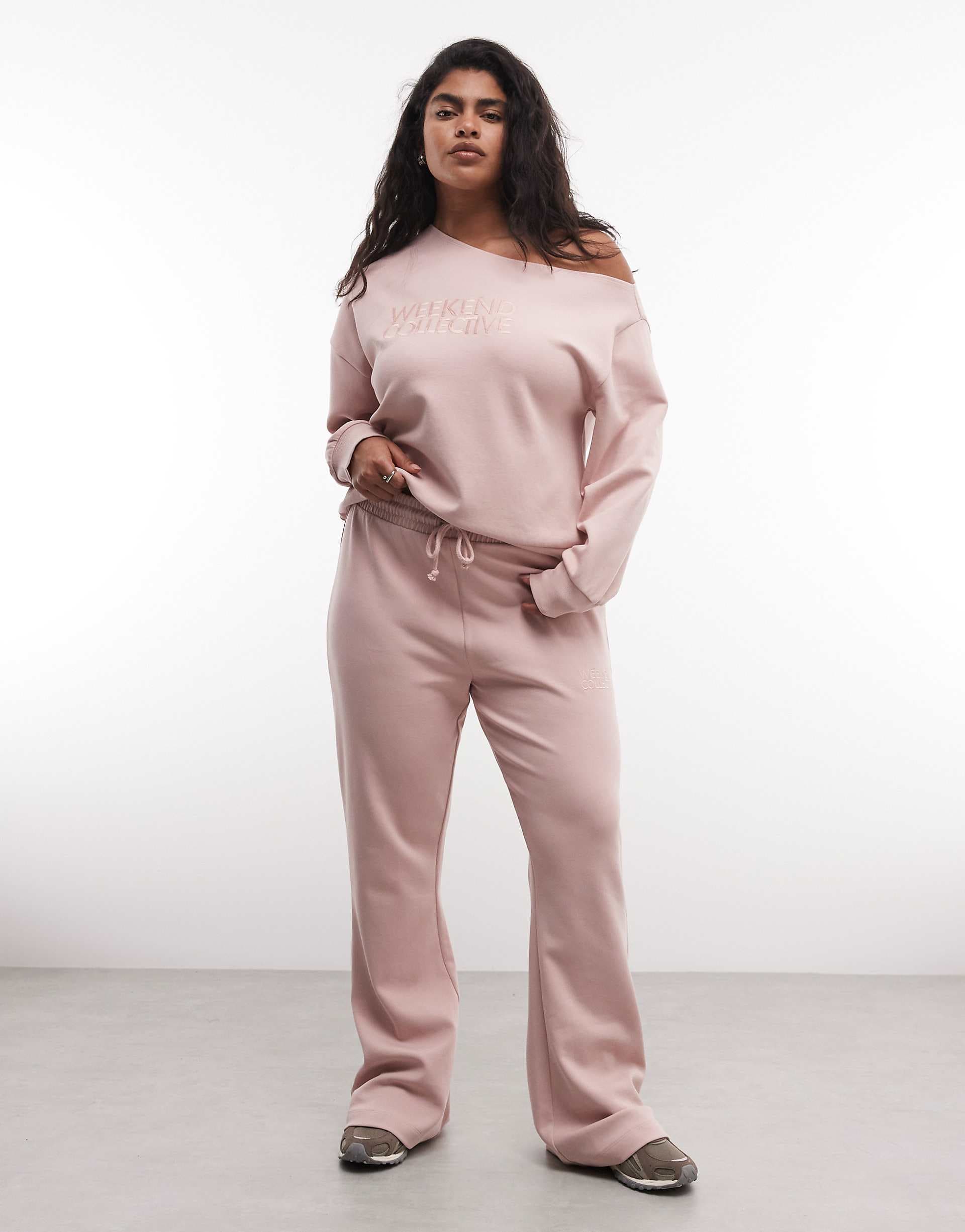 Weekend Collective Curve interlock flared pants in dusky pink - part of a set