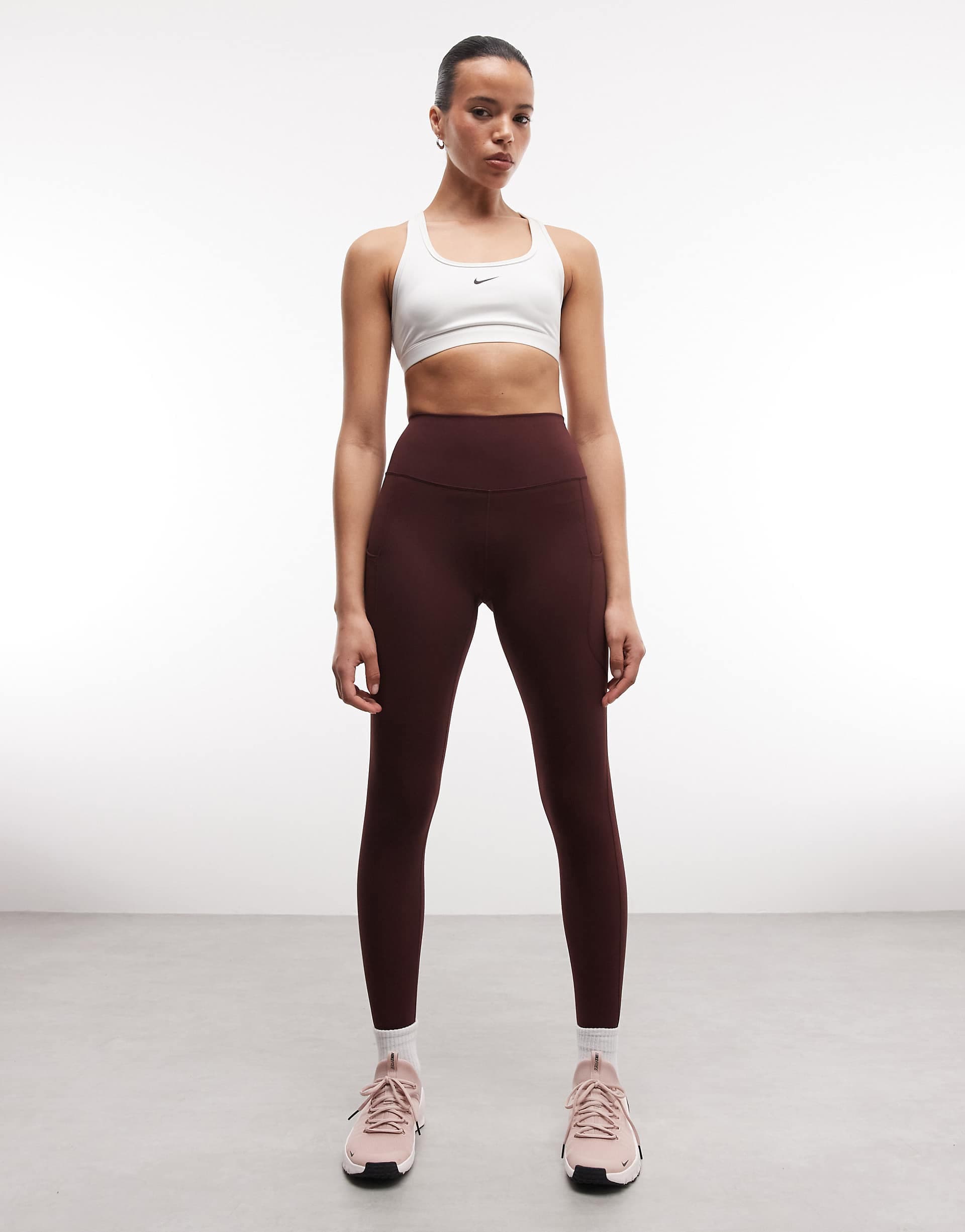 Nike One Training high waisted pocket leggings in burgundy
