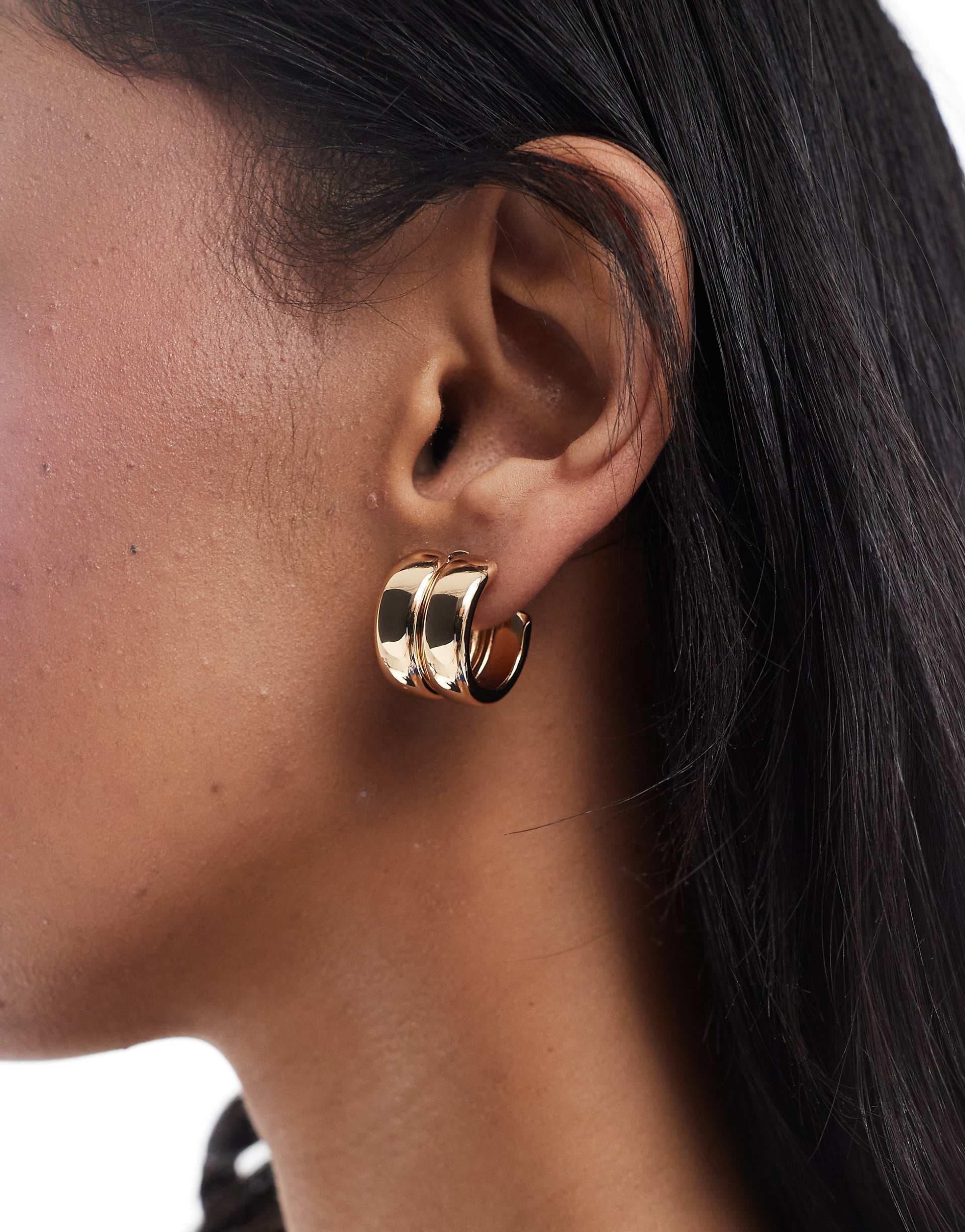 Pieces chunky double hoop earrings in gold
