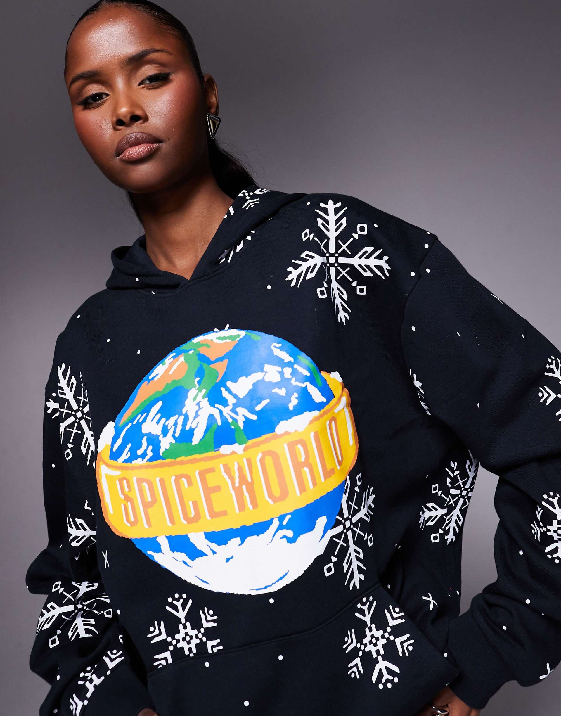 ASOS DESIGN relaxed hoodie with Spice Girls print in black