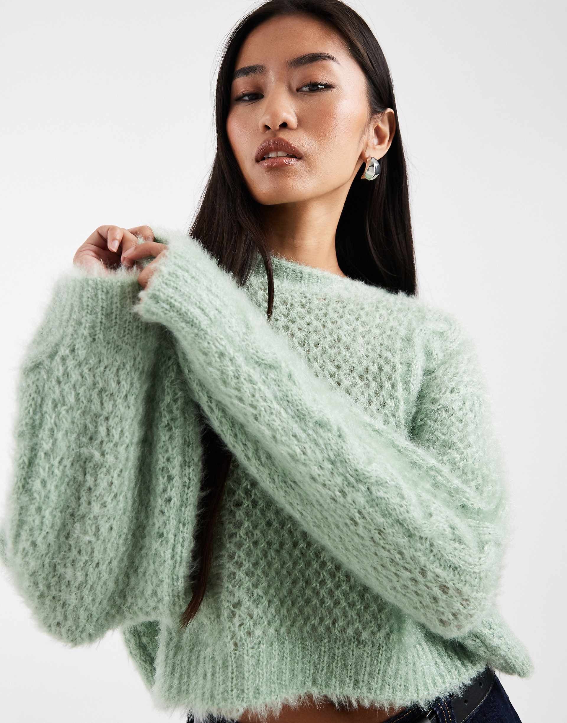 Miss Selfridge chunky cable knit sweater in green