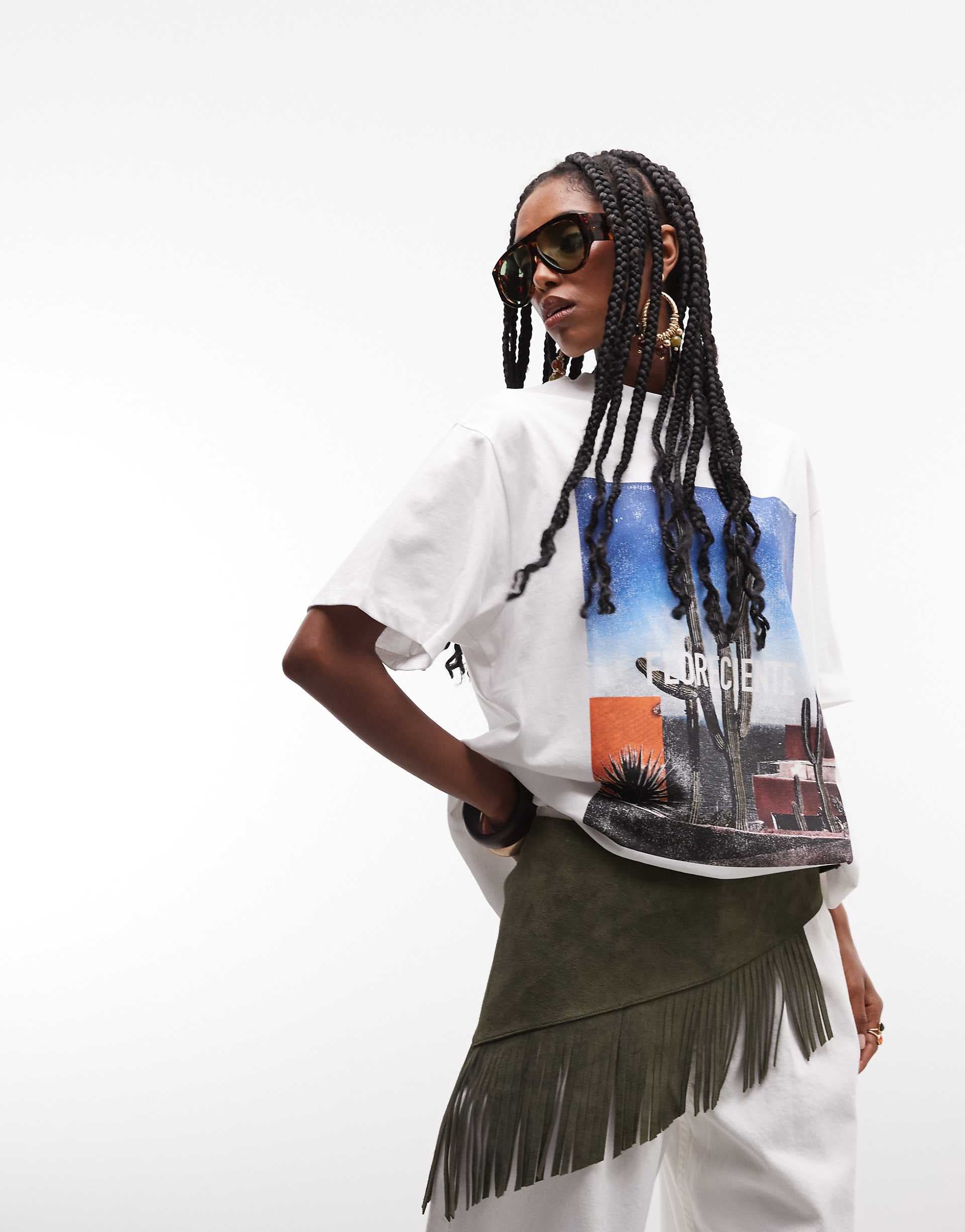 ASOS DESIGN oversized T-shirt with cactus photo graphic in white