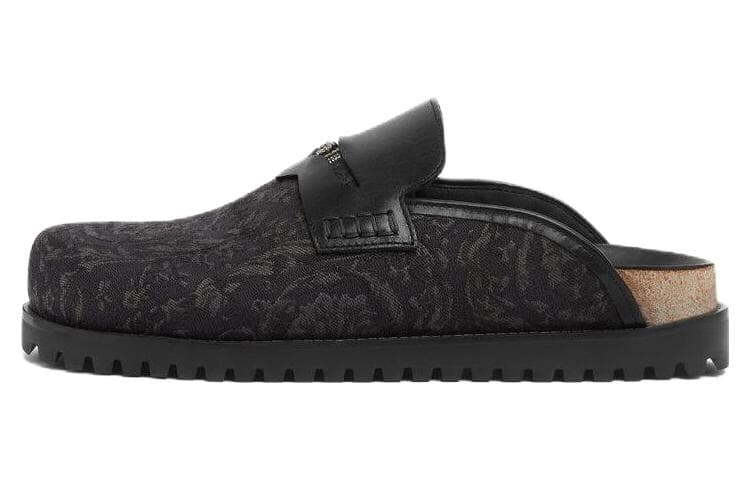 VERSACE Barocco Medusa Calfskin Leather Slip-On Loafers Men's Black