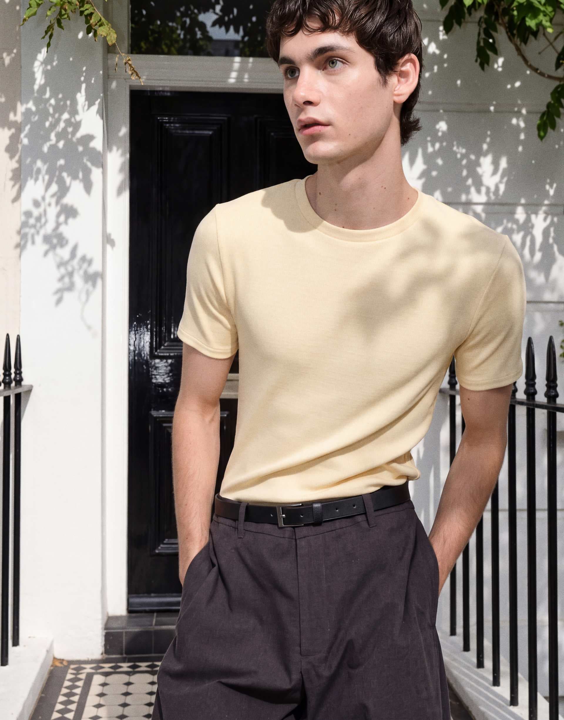ASOS DESIGN muscle fit t-shirt in yellow rib knit
