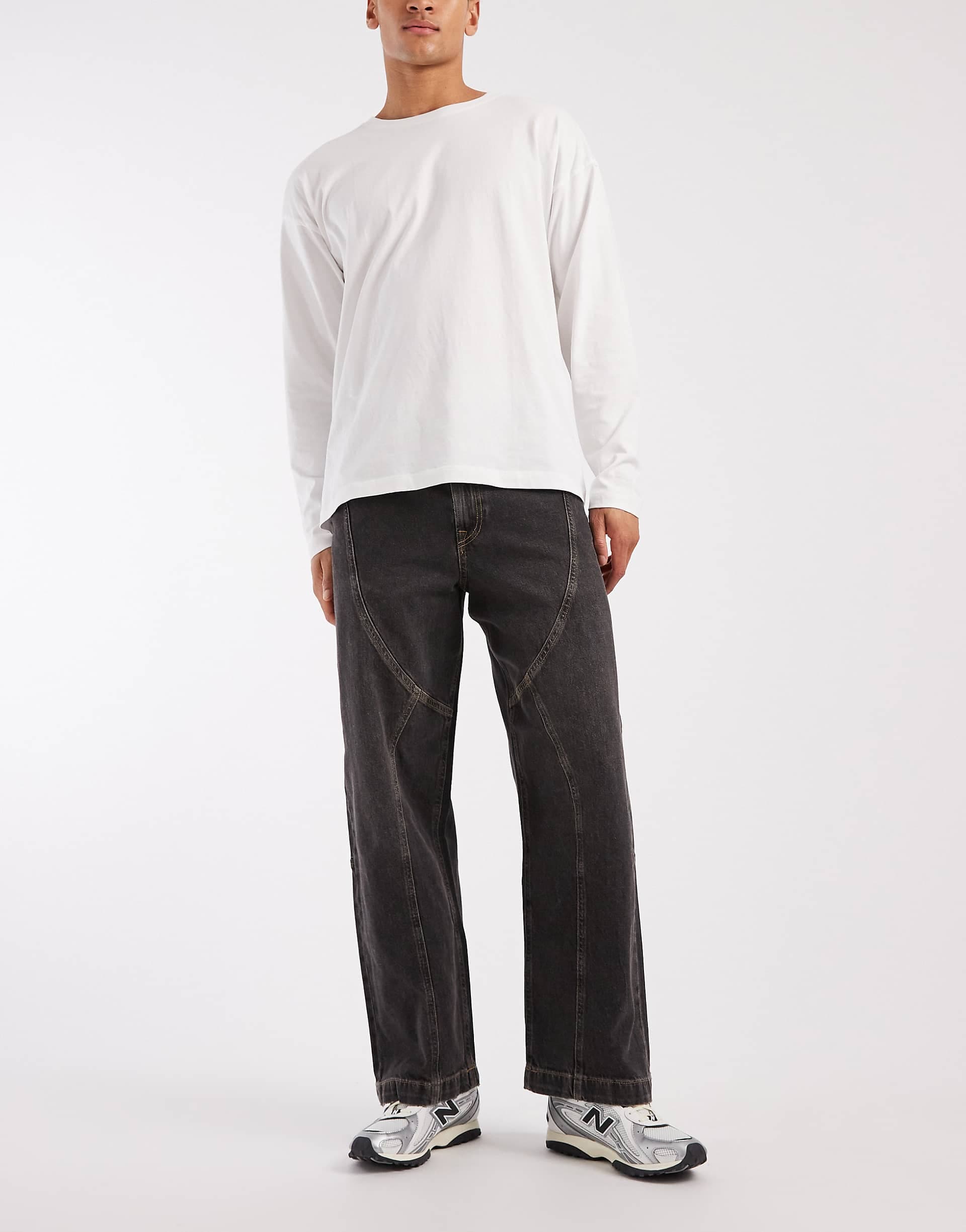 Jack & Jones Intelligence Dave wide leg jeans with seam detail in wash black