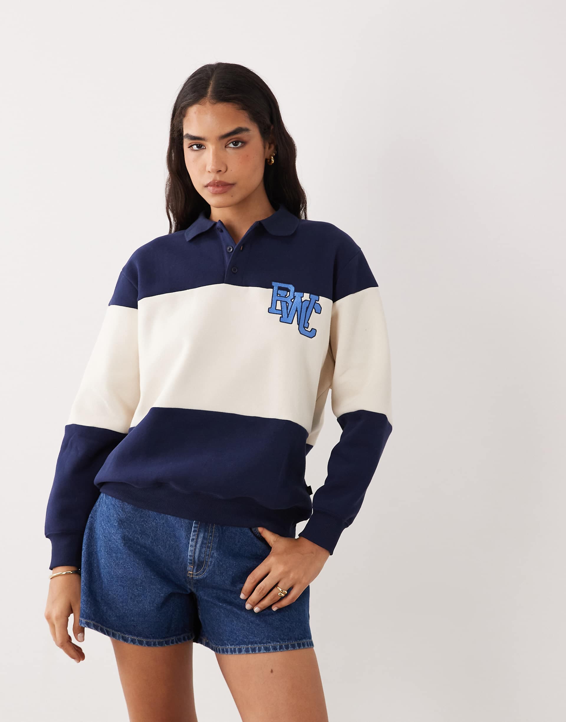 Cotton On active plush graphic rugby sweatshirt in prep sport navy