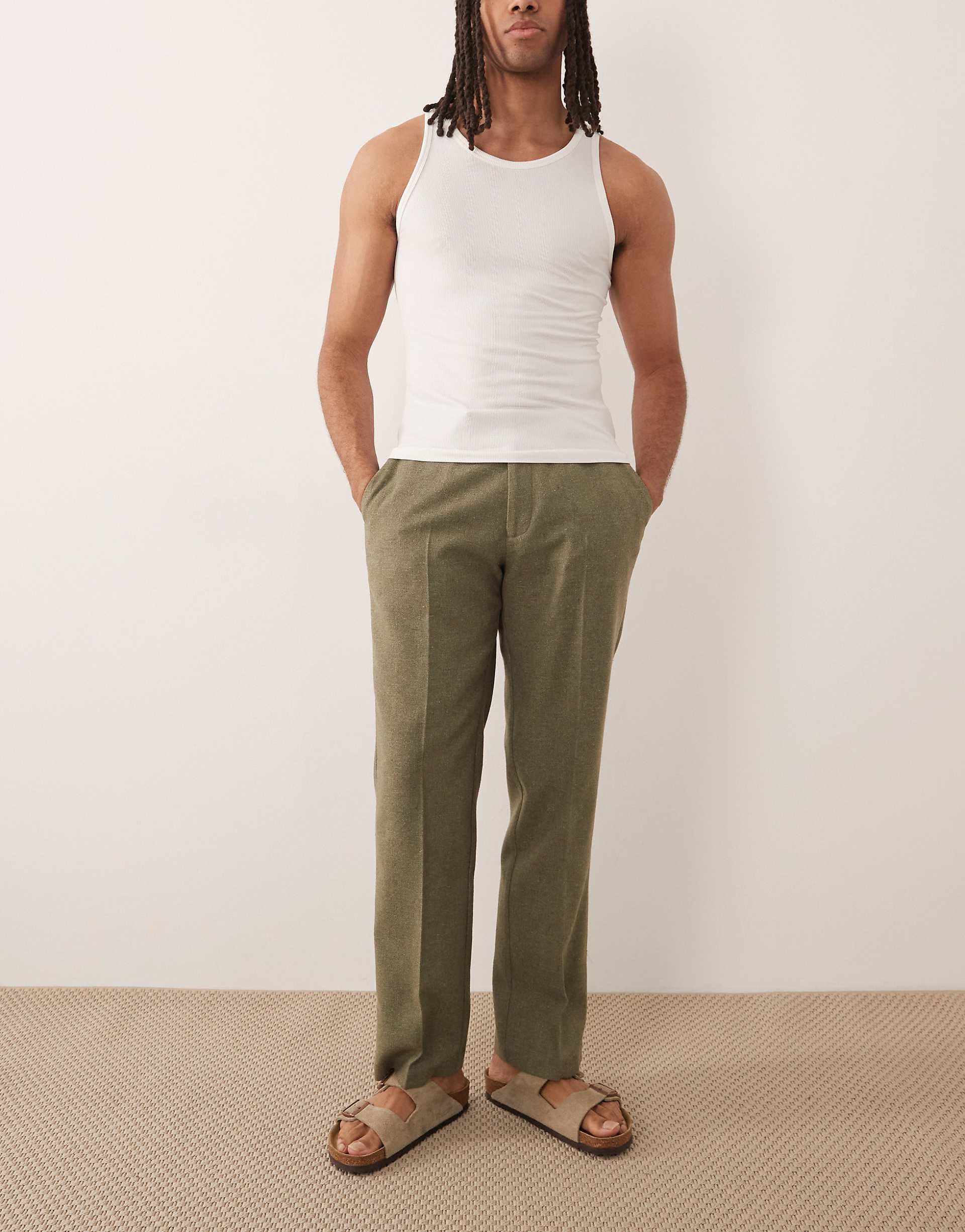 ASOS DESIGN tailored straight leg pants with wool blend in green