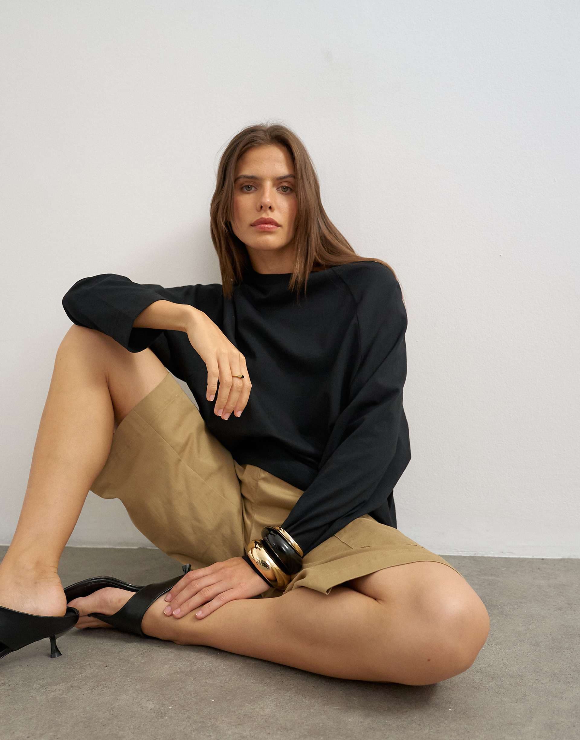Topshop asymmetric hem raglan sleeve skater T-shirt in black