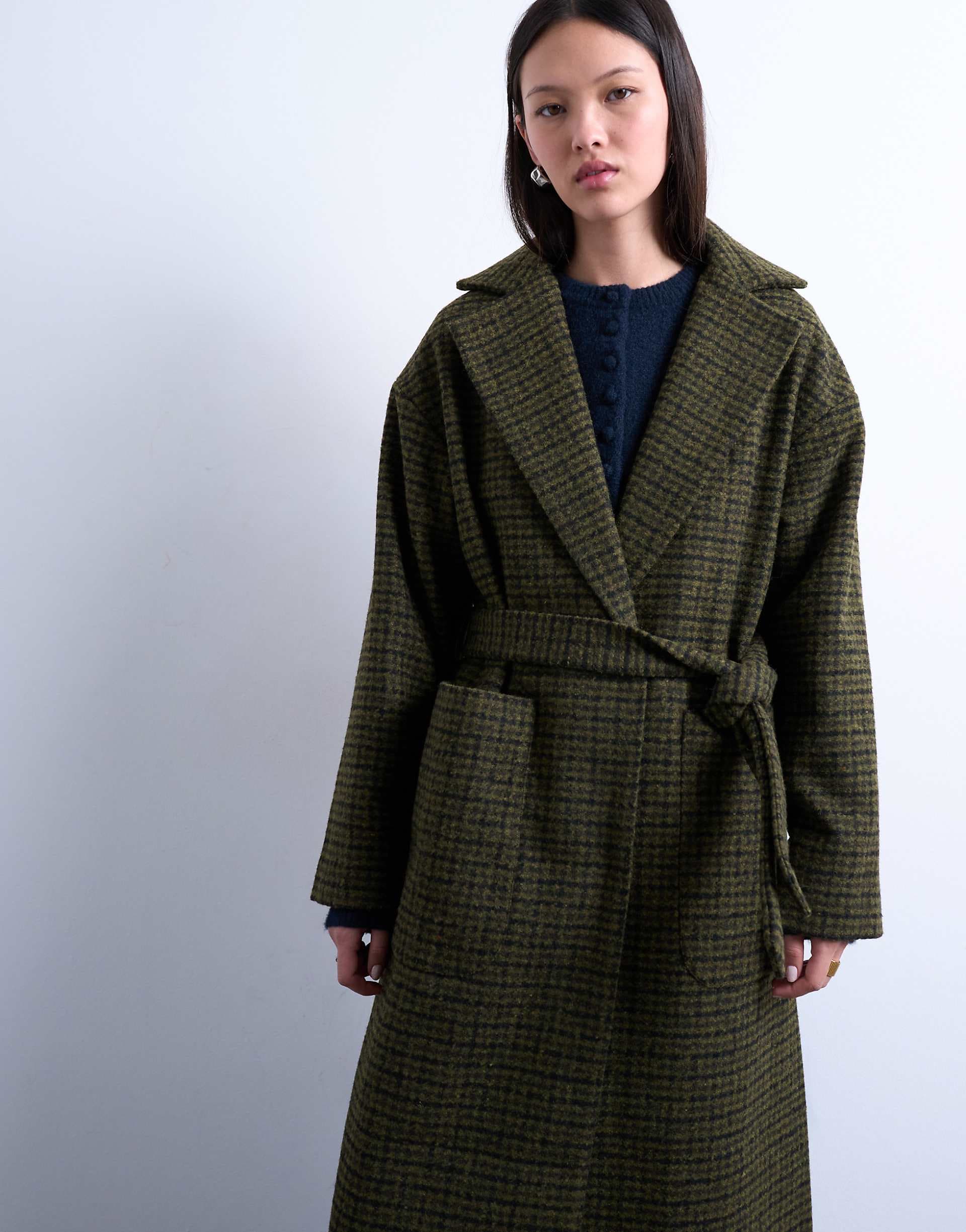 Topshop brushed formal coat in green plaid