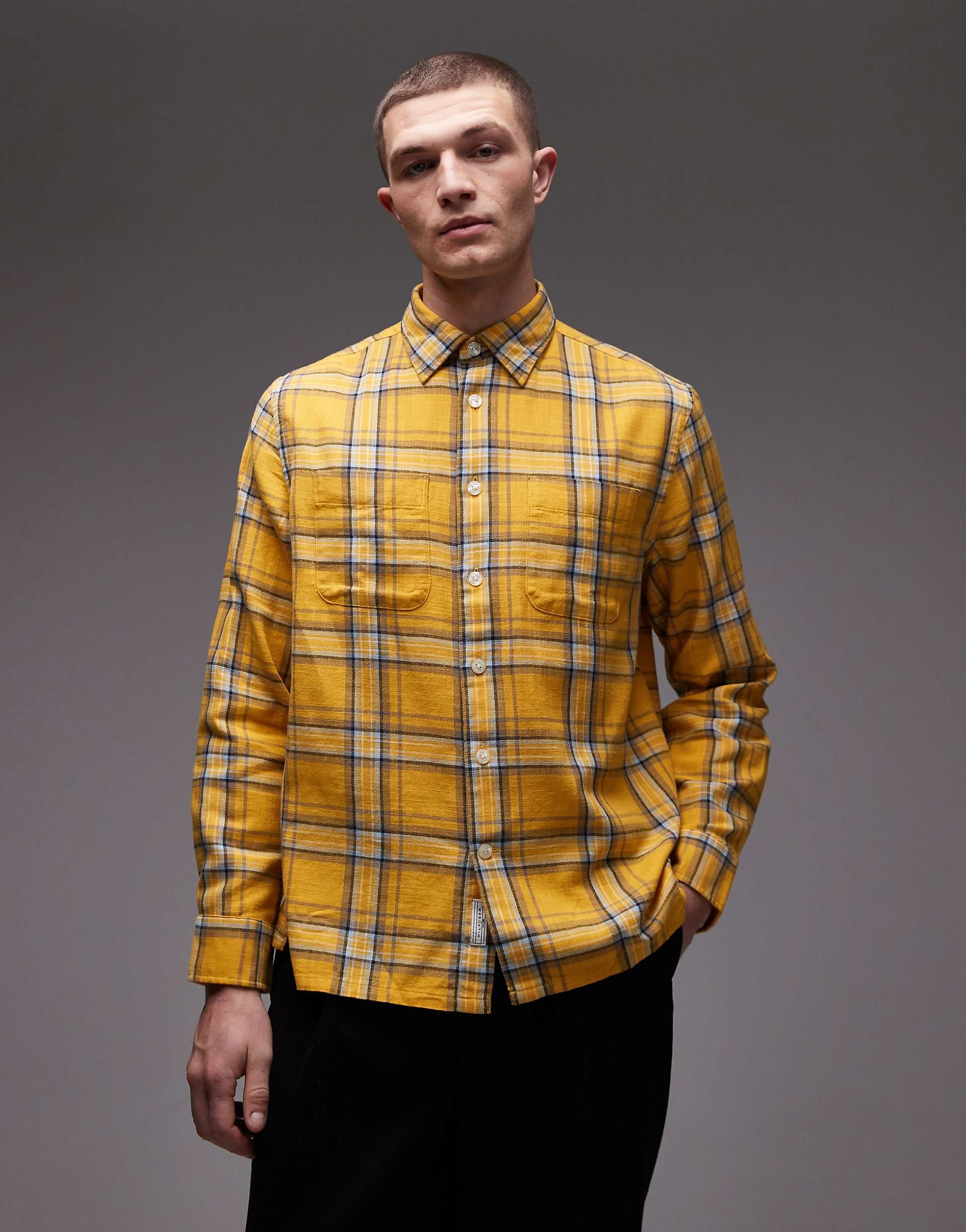Tommy Hilfiger twill plaid relaxed long sleeve shirt in yellow