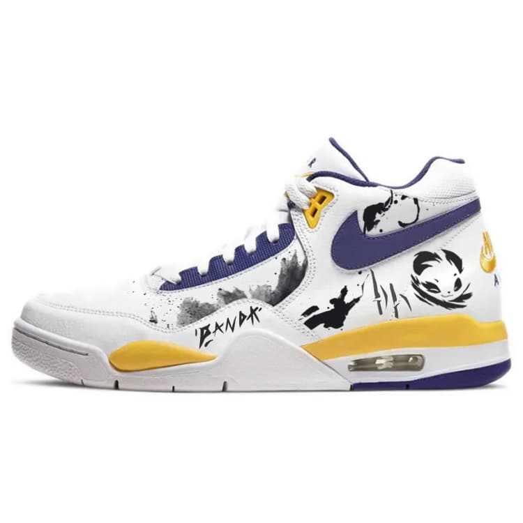 Nike Flight Legacy Anti-Slip Wear-Resistant Mid-Top Vintage Basketball Shoes Men's White Blue Yellow