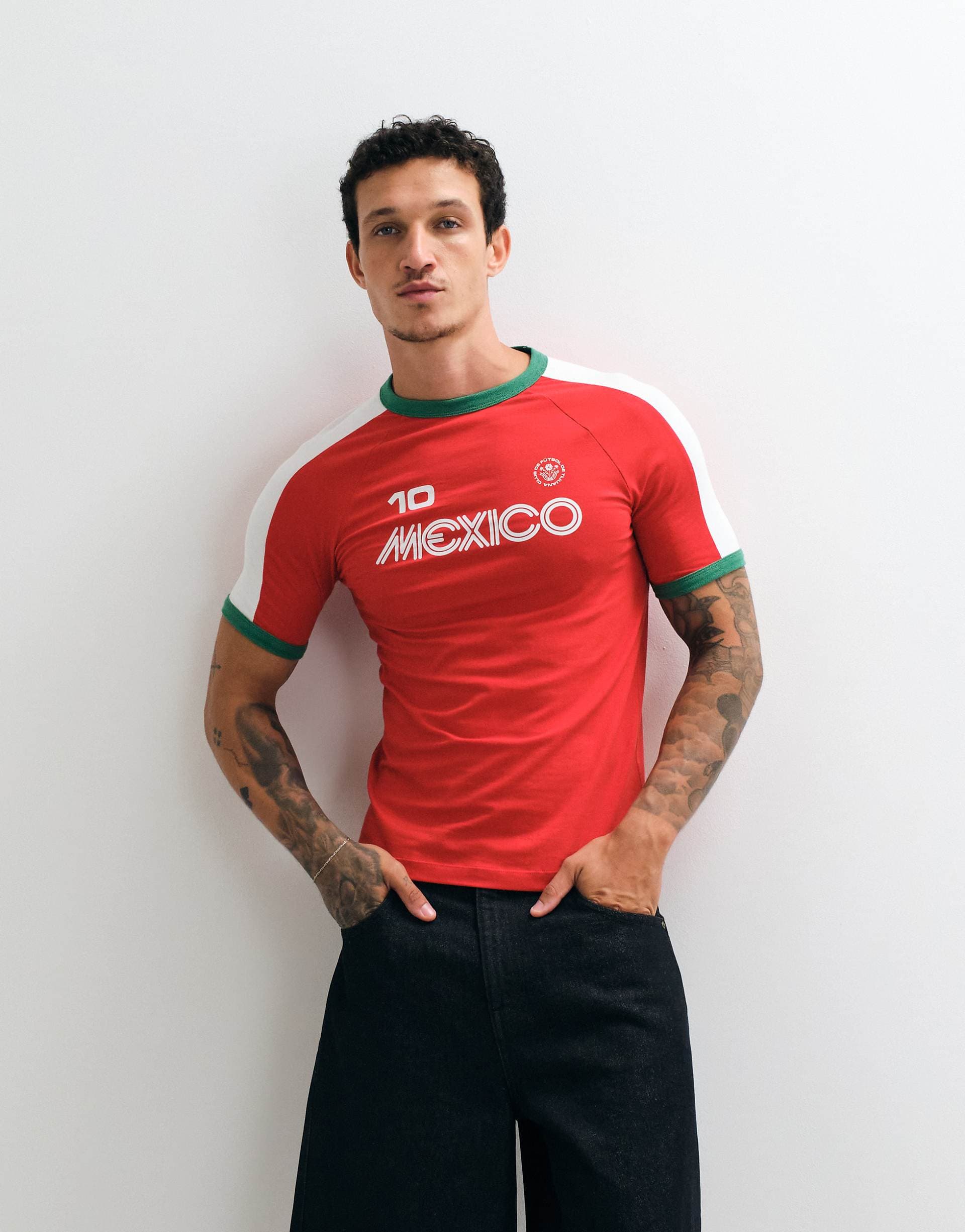 ASOS DESIGN muscle ringer T-shirt with Mexico graphic in red