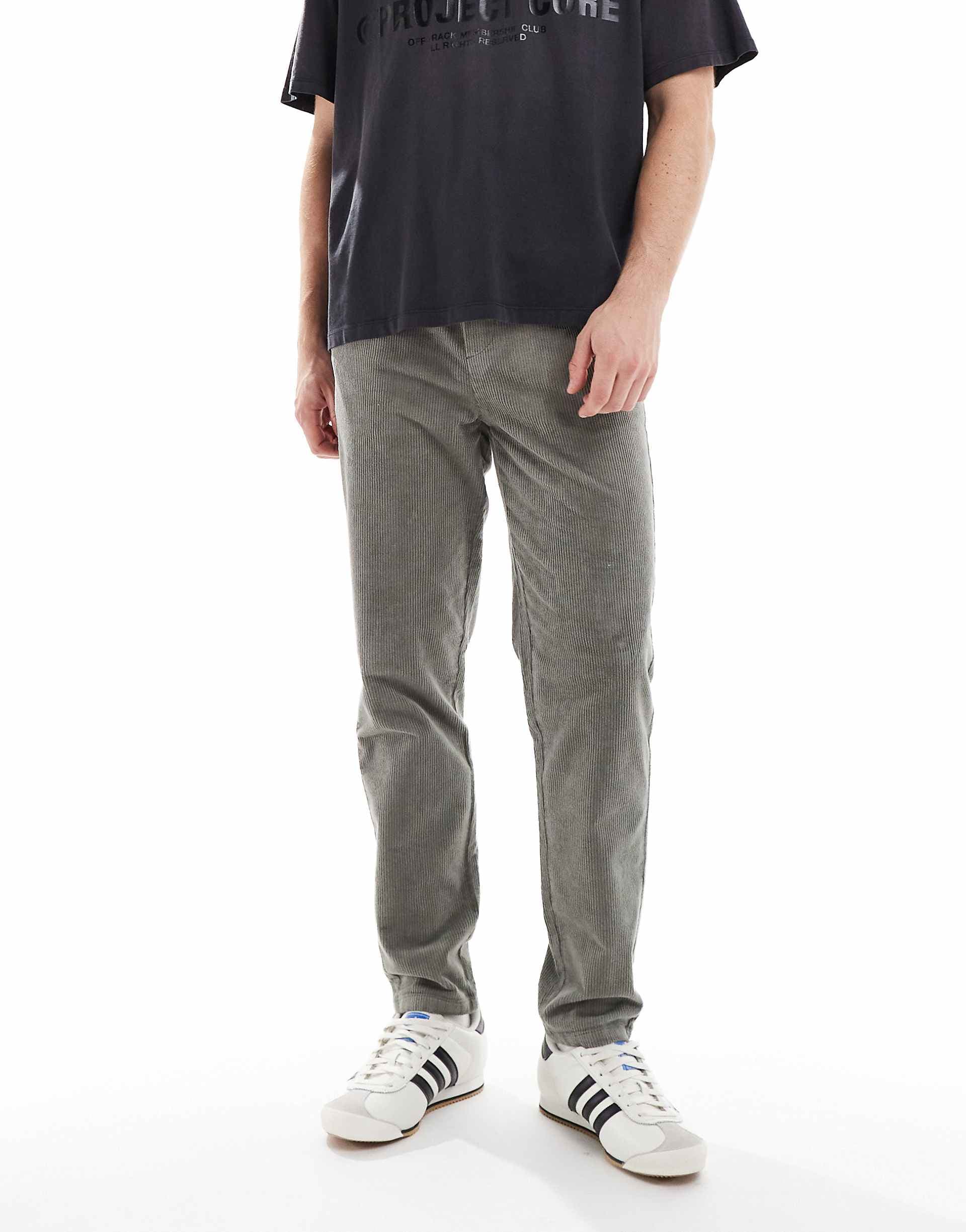ONLY & SONS tapered corduroy pants in dark sage