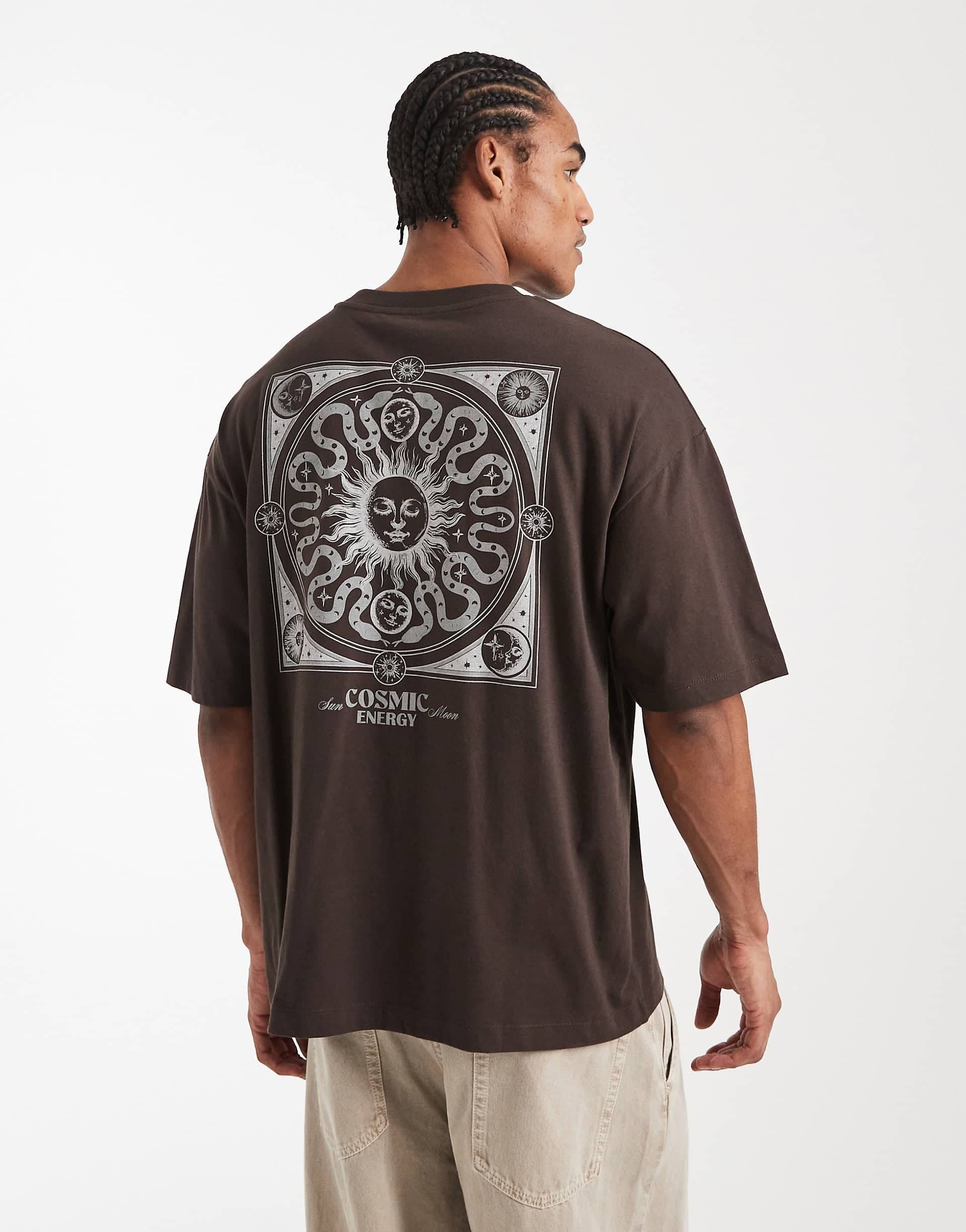 ASOS DESIGN oversized t-shirt with celestial graphic in brown