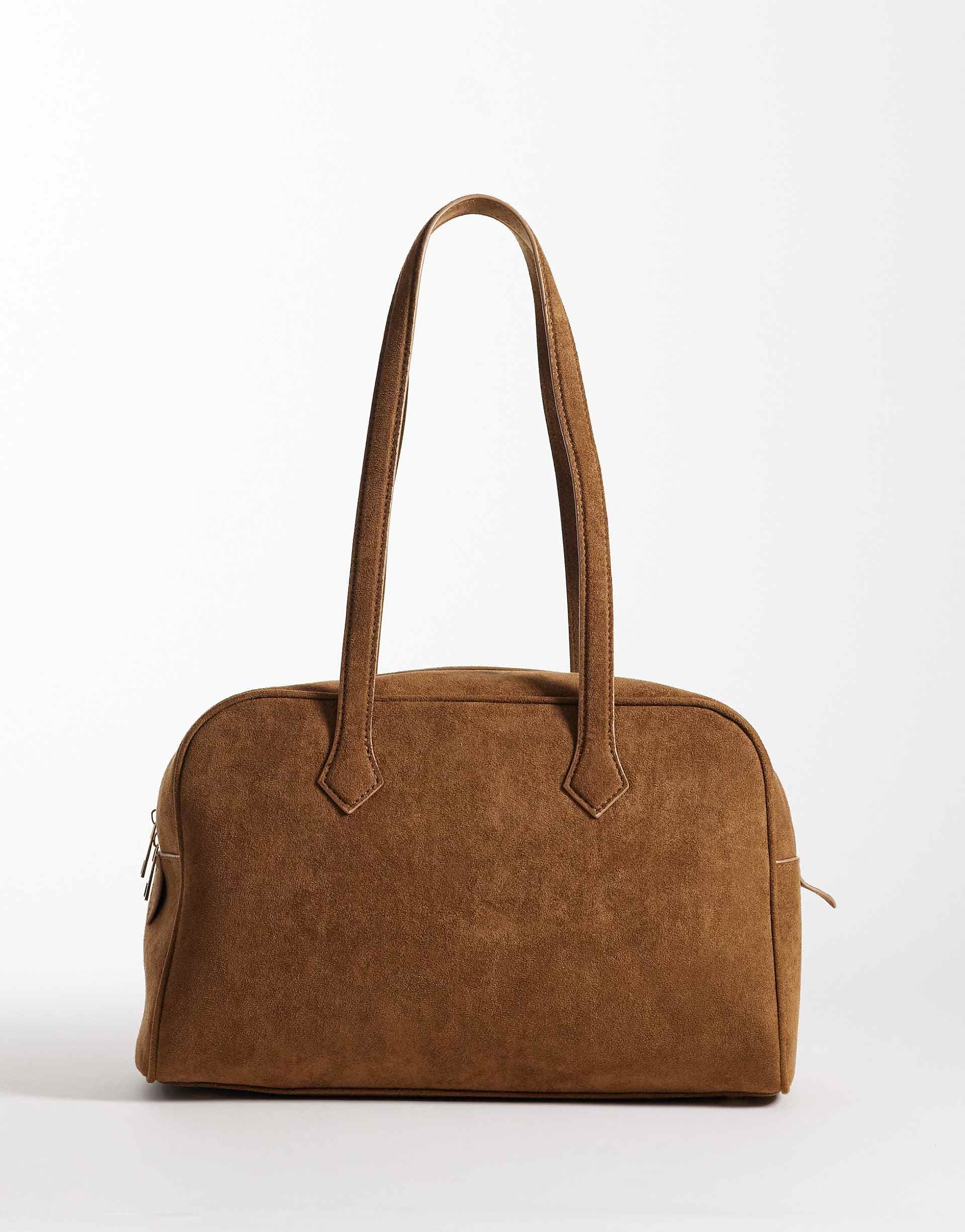 Glamorous faux suede box shoulder bag in brown