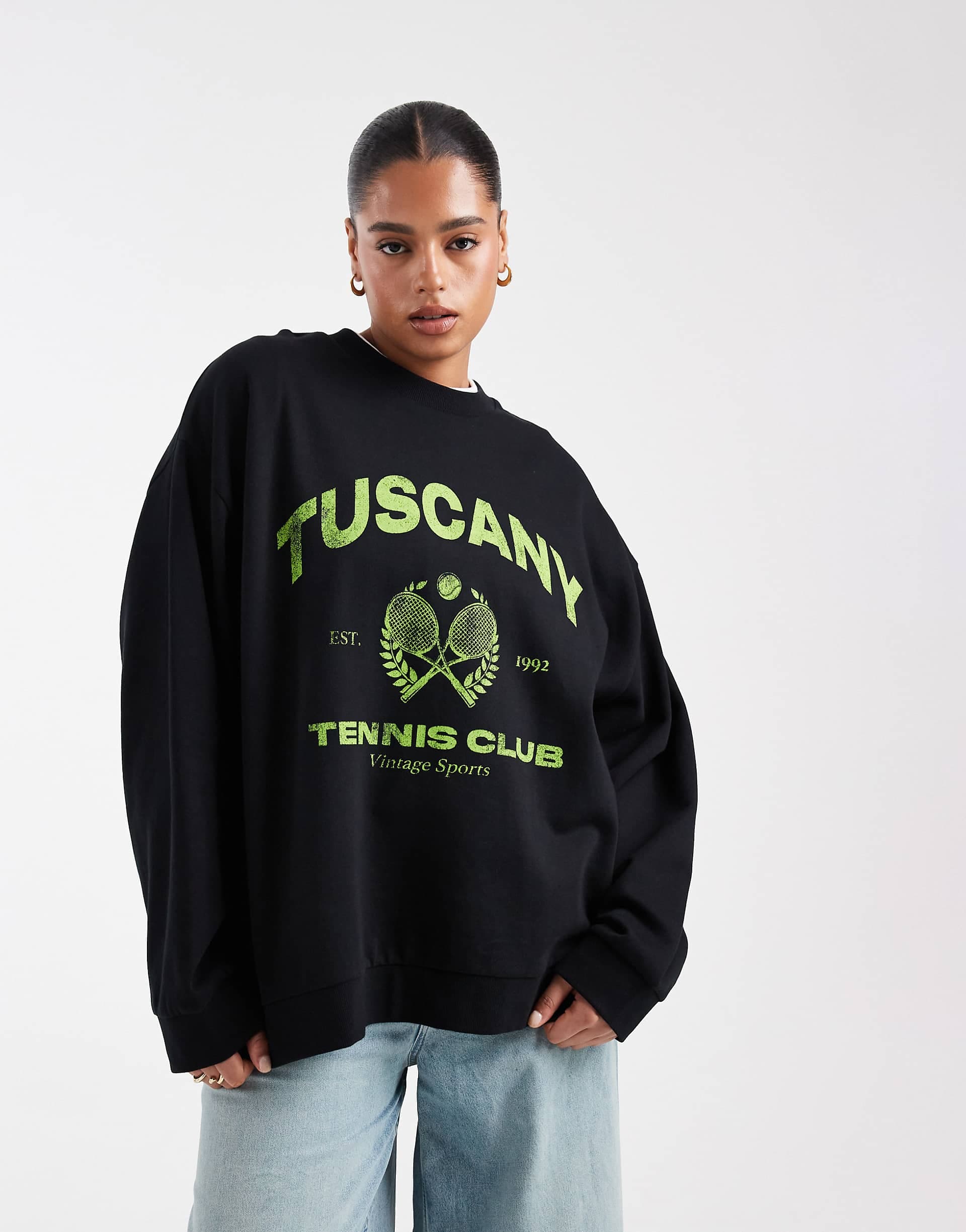 ASOS DESIGN Curve oversized sweatshirt with Tuscany graphic in black